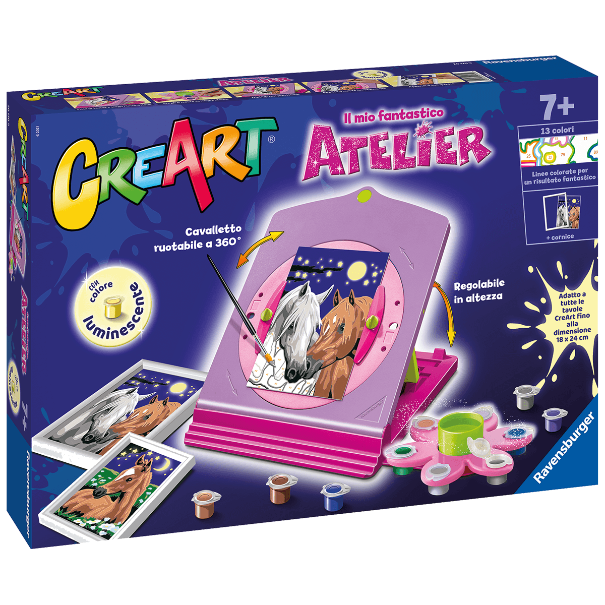 Ravensburger creart per bambini, kit per dipingere con i numeri, 7+, atelier cavalli - CREART, RAVENSBURGER
