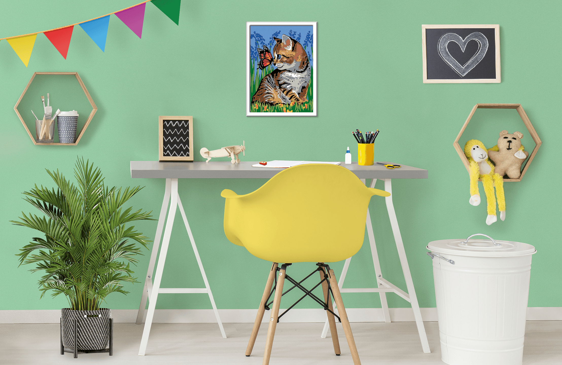 Ravensburger creart per bambini, kit per dipingere con i numeri, 9+, serie d, gattino e farfalla - CREART, RAVENSBURGER