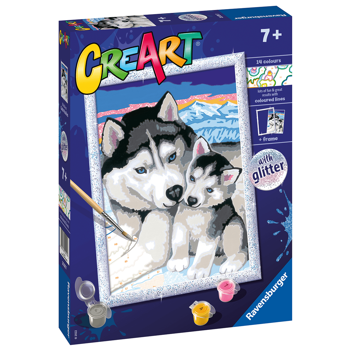 Ravensburger creart per bambini, kit per dipingere con i numeri, 7+, serie d, husky - CREART, RAVENSBURGER