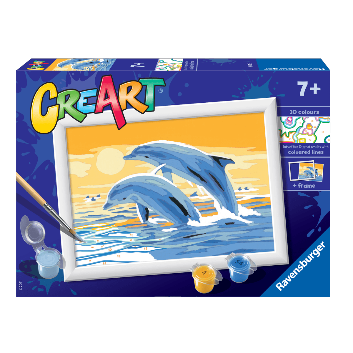 Ravensburger creart per bambini, kit per dipingere con i numeri, 7+, serie e, delfini amici - CREART, RAVENSBURGER