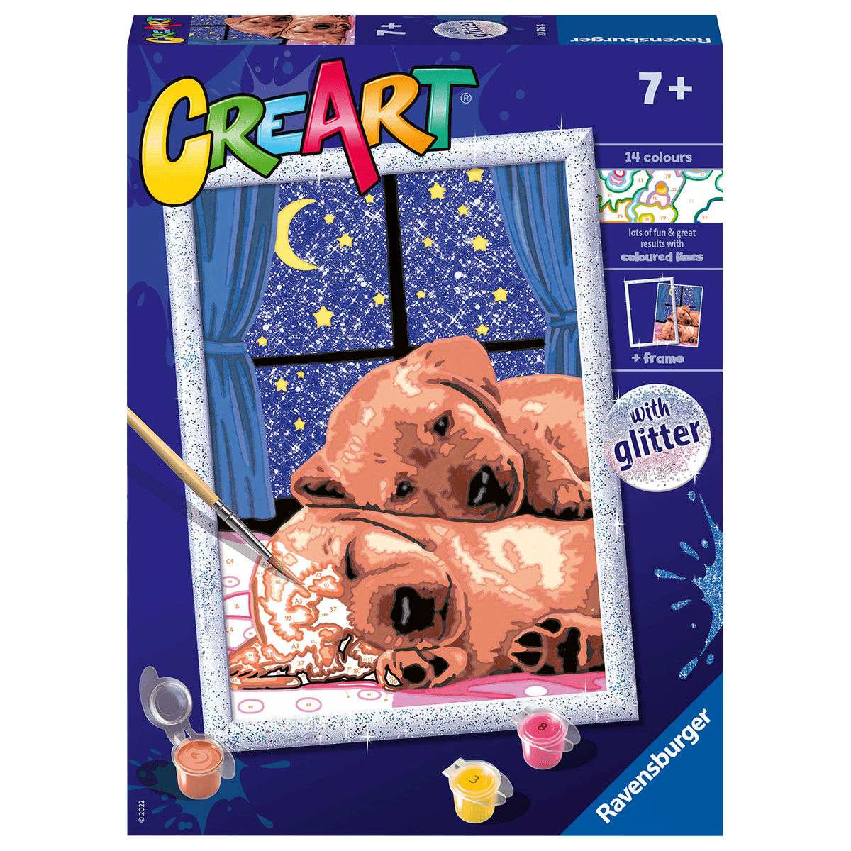Ravensburger creart per bambini, kit per dipingere con i numeri, 7+, serie d, coppia di cagnolini - CREART, RAVENSBURGER