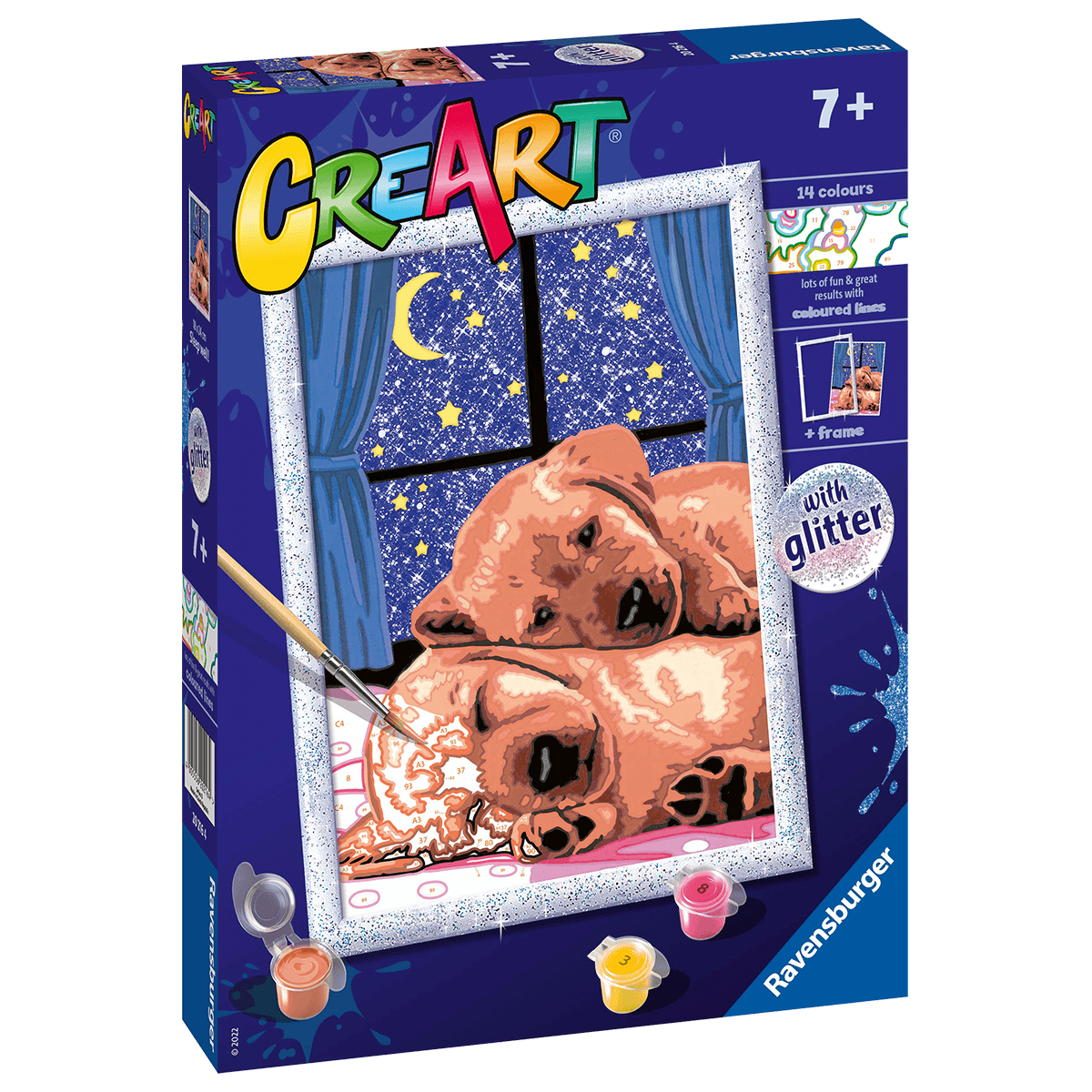 Ravensburger creart per bambini, kit per dipingere con i numeri, 7+, serie d, coppia di cagnolini - CREART, RAVENSBURGER