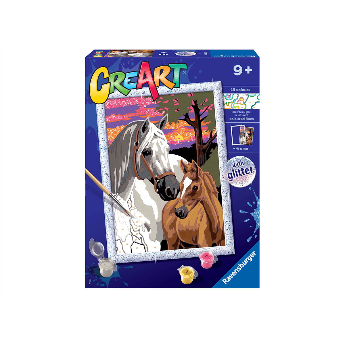 Ravensburger creart per bambini, kit per dipingere con i numeri, 9+, serie d, cavalli al tramonto - CREART, RAVENSBURGER