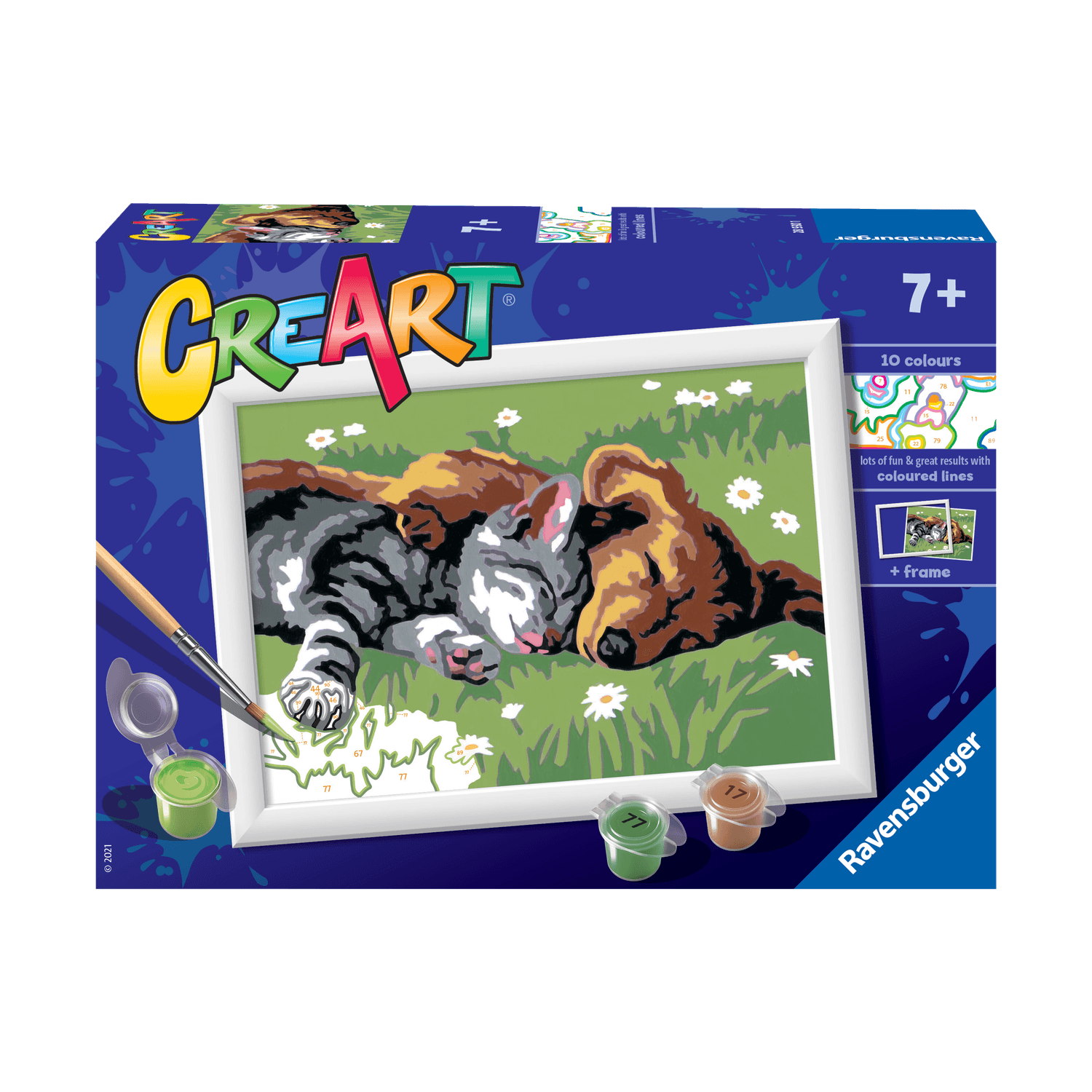 Ravensburger creart per bambini, kit per dipingere con i numeri, 7+, serie e, cane e gatto dolce sonno - CREART, RAVENSBURGER