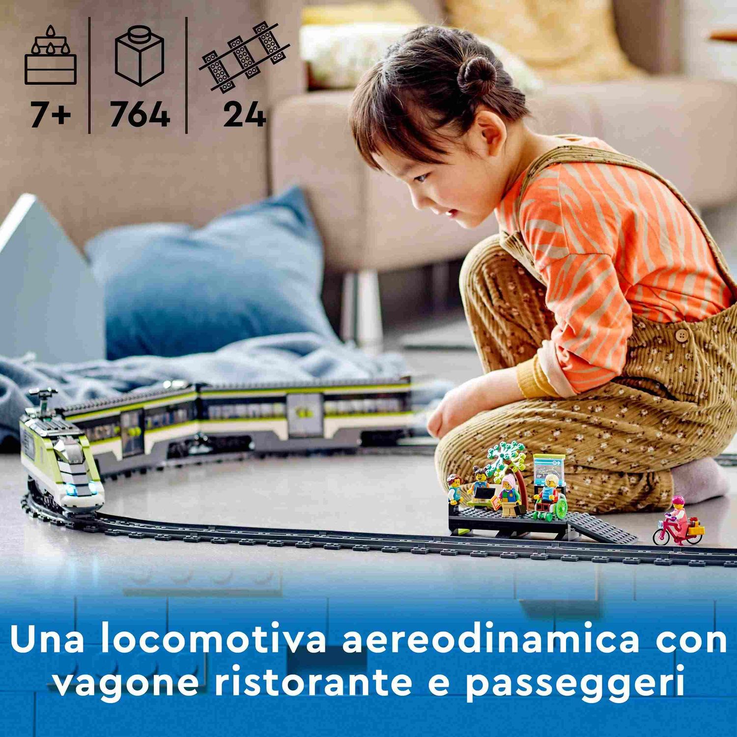 Lego city 60337 treno passeggeri espresso, con locomotiva giocattolo telecomandata con luci e binari, giochi per bambini - LEGO CITY, Lego