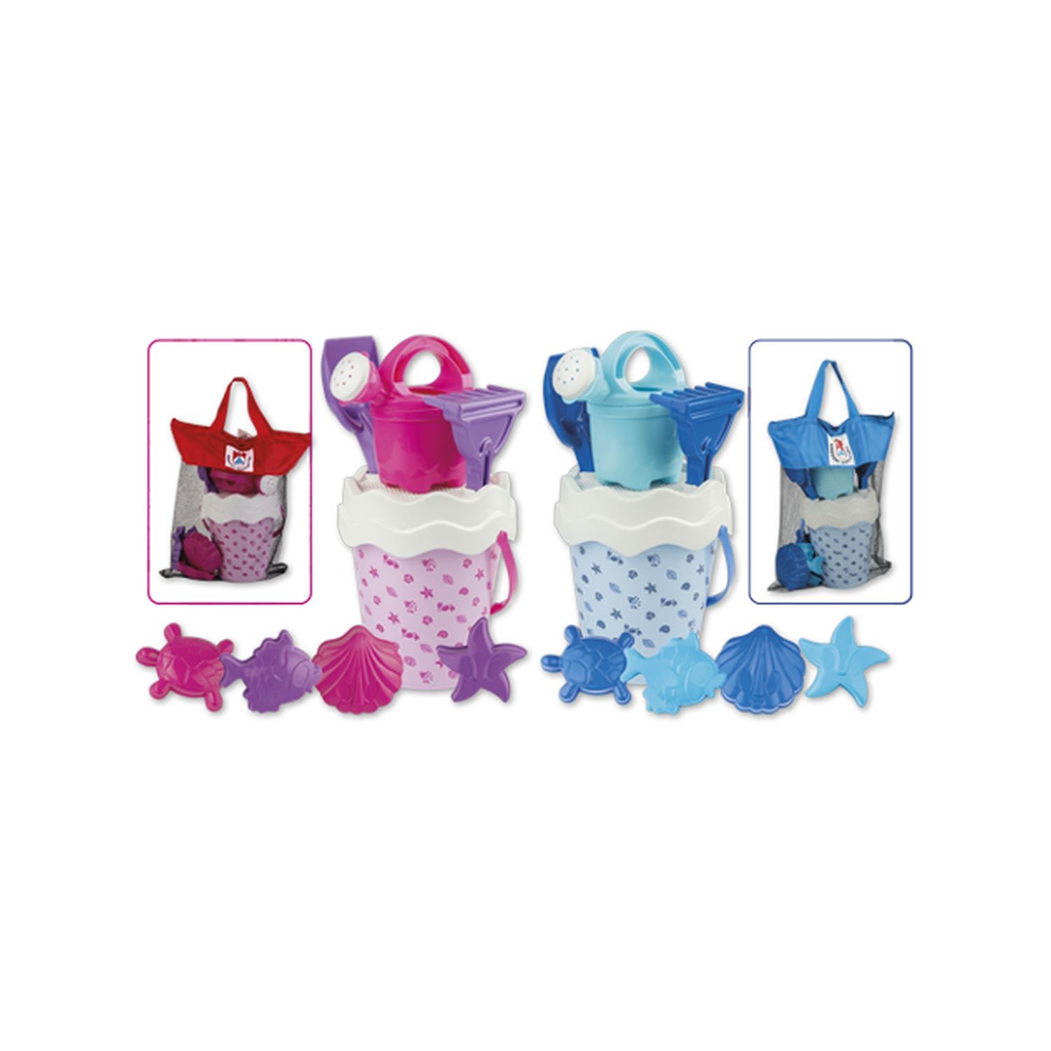 Set mare spiaggia in borsa rete con cerniera. secchielli con decoro conchiglia - 