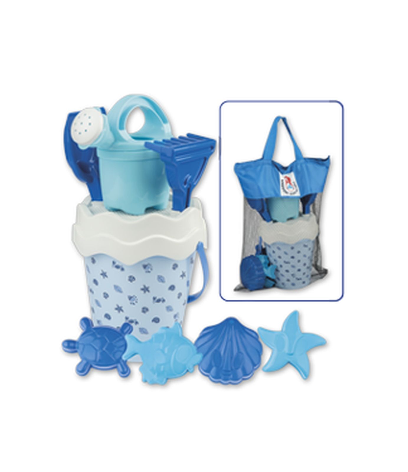 Set mare spiaggia in borsa rete con cerniera. secchielli con decoro conchiglia - 