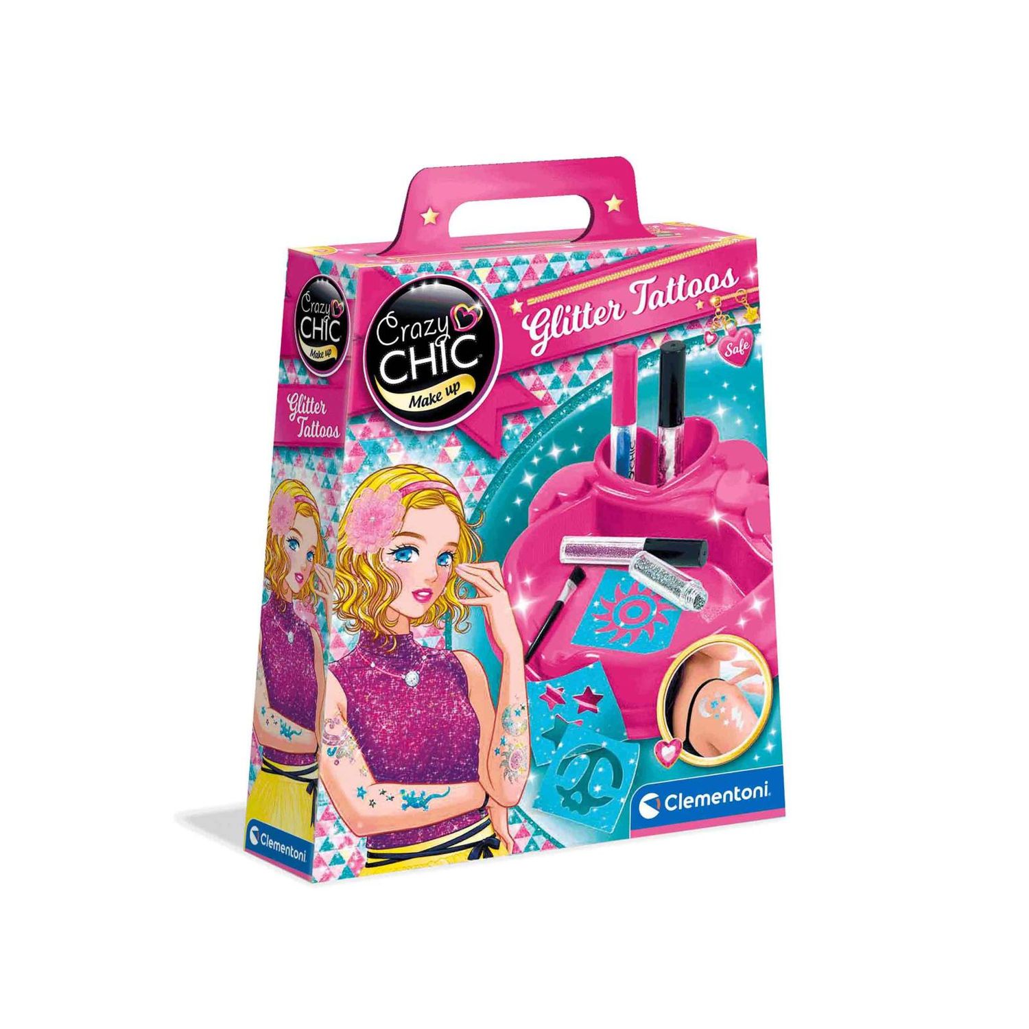 Clementoni - crazy chic - glitter tattoos, gioco creativo per bambini - CLEMENTONI, CRAZY CHIC