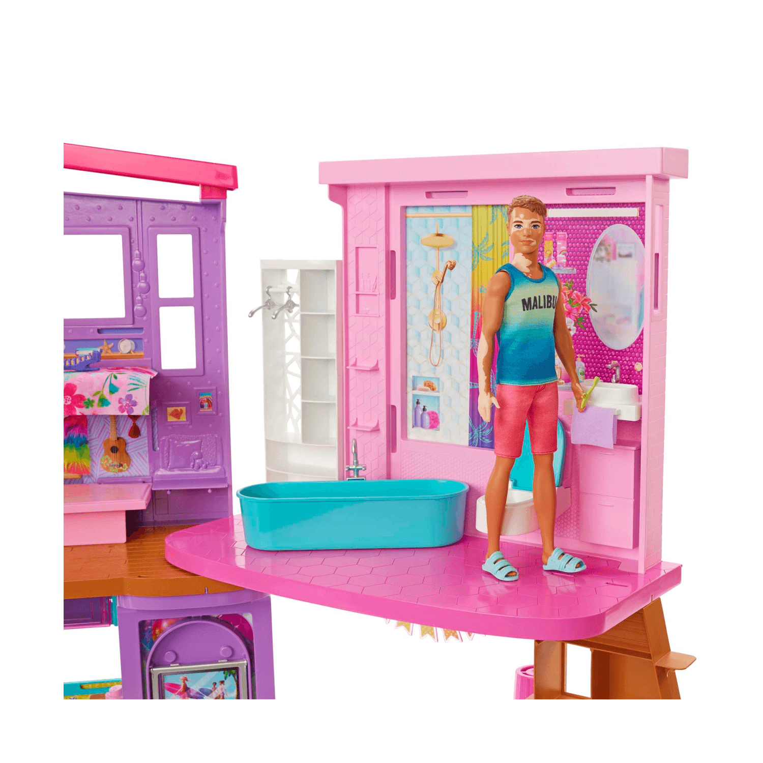 Barbie casa di malibu (106 cm) playset casa delle bambole con 2 piani, 6 stanze, ascensore, altalena e +30 accessori, giocattolo per bambini 3+ anni - Barbie