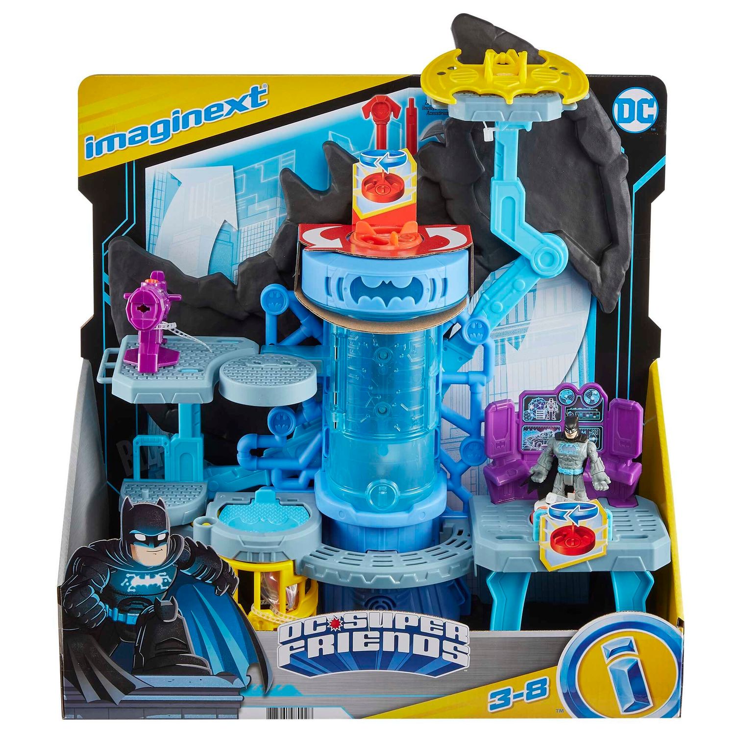 Imaginext dc super friends batcaverna bat-tech, playset di batman con luci e suoni; per bambini da 3 a 8 anni - IMAGINEXT