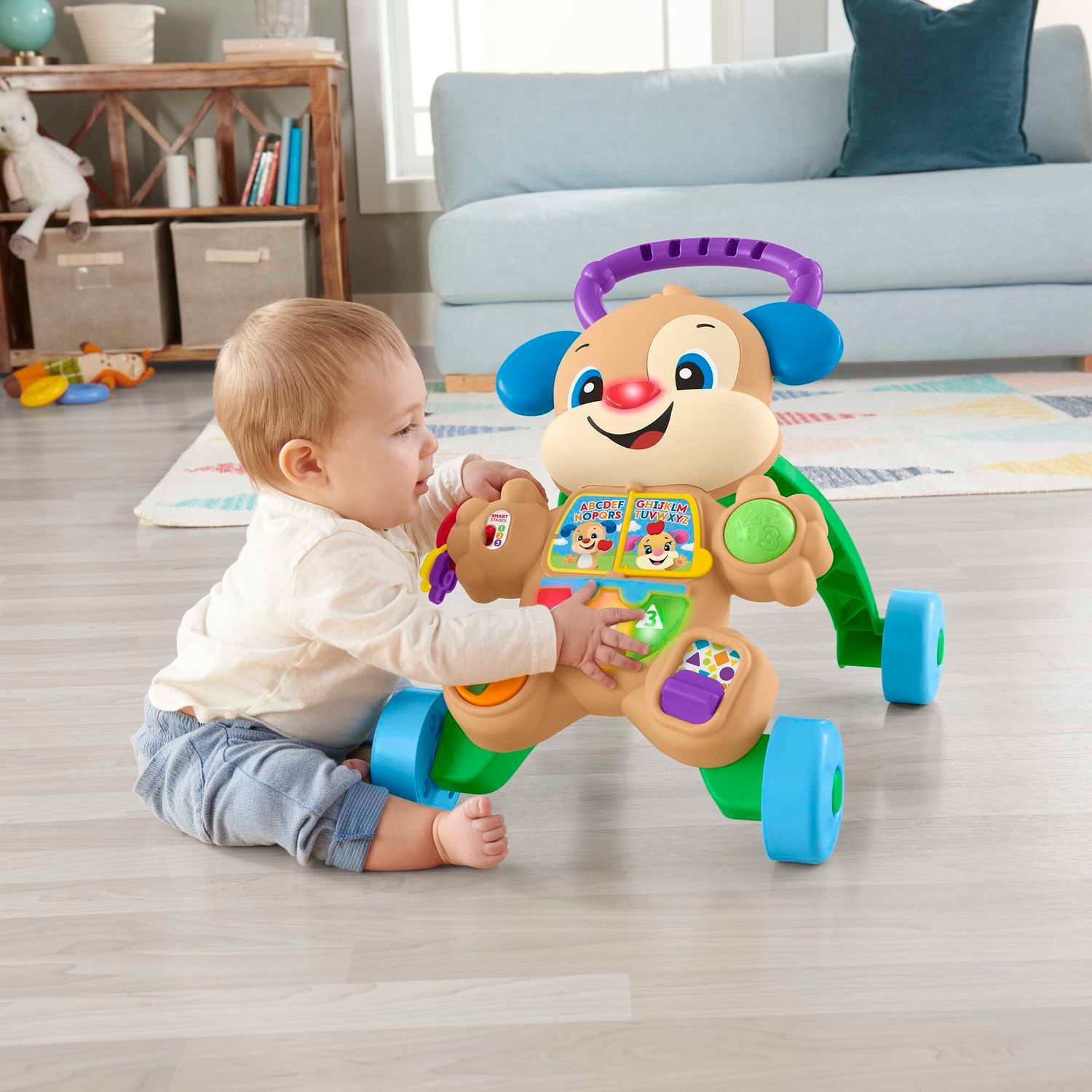 Fisher-price ridi & impara cagnolino primi passi - edizione multilingue, giocattolo musicale per camminare; per neonati e bambini piccoli da 6 a 36 mesi - FISHER-PRICE