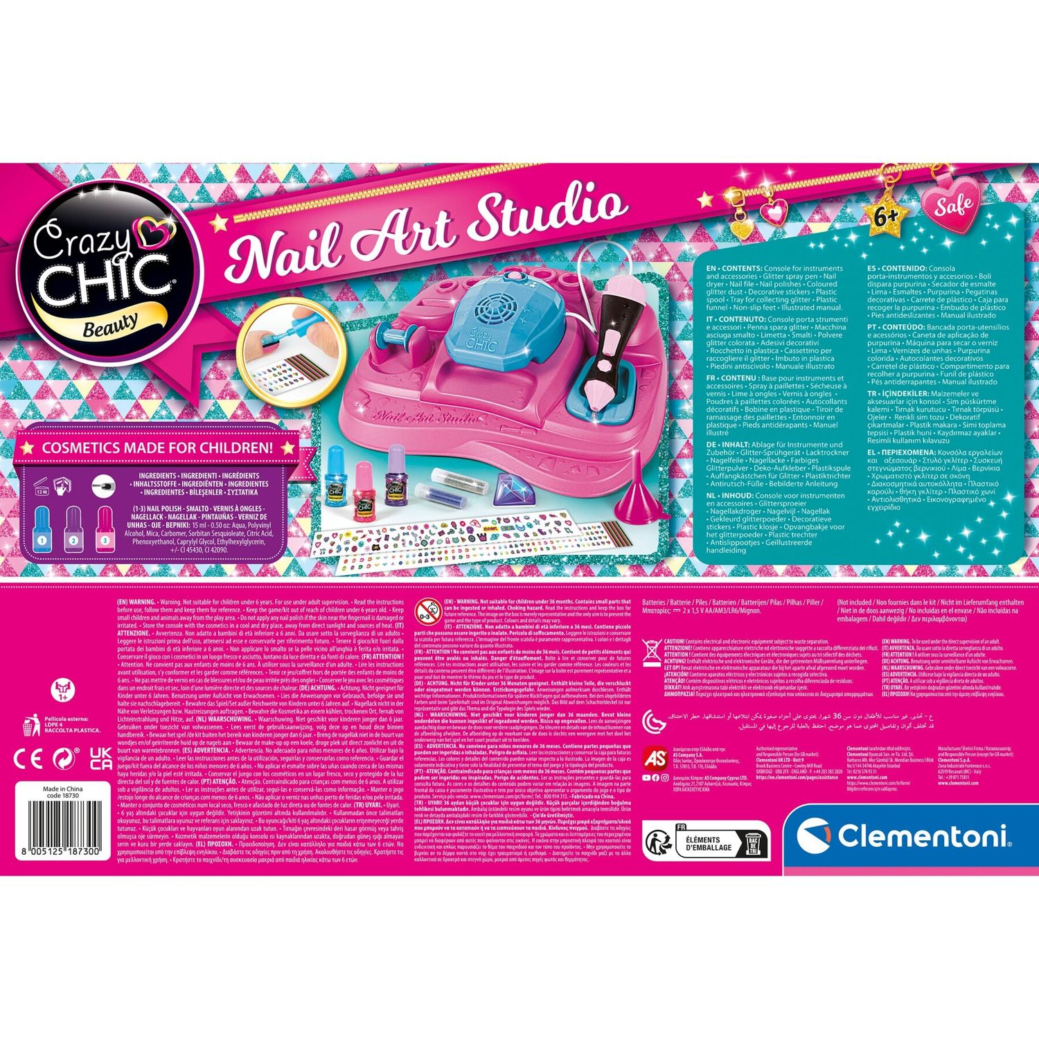Clementoni - 18730 - crazy chic - nail art studio, set unghie per bambine - CLEMENTONI, CRAZY CHIC