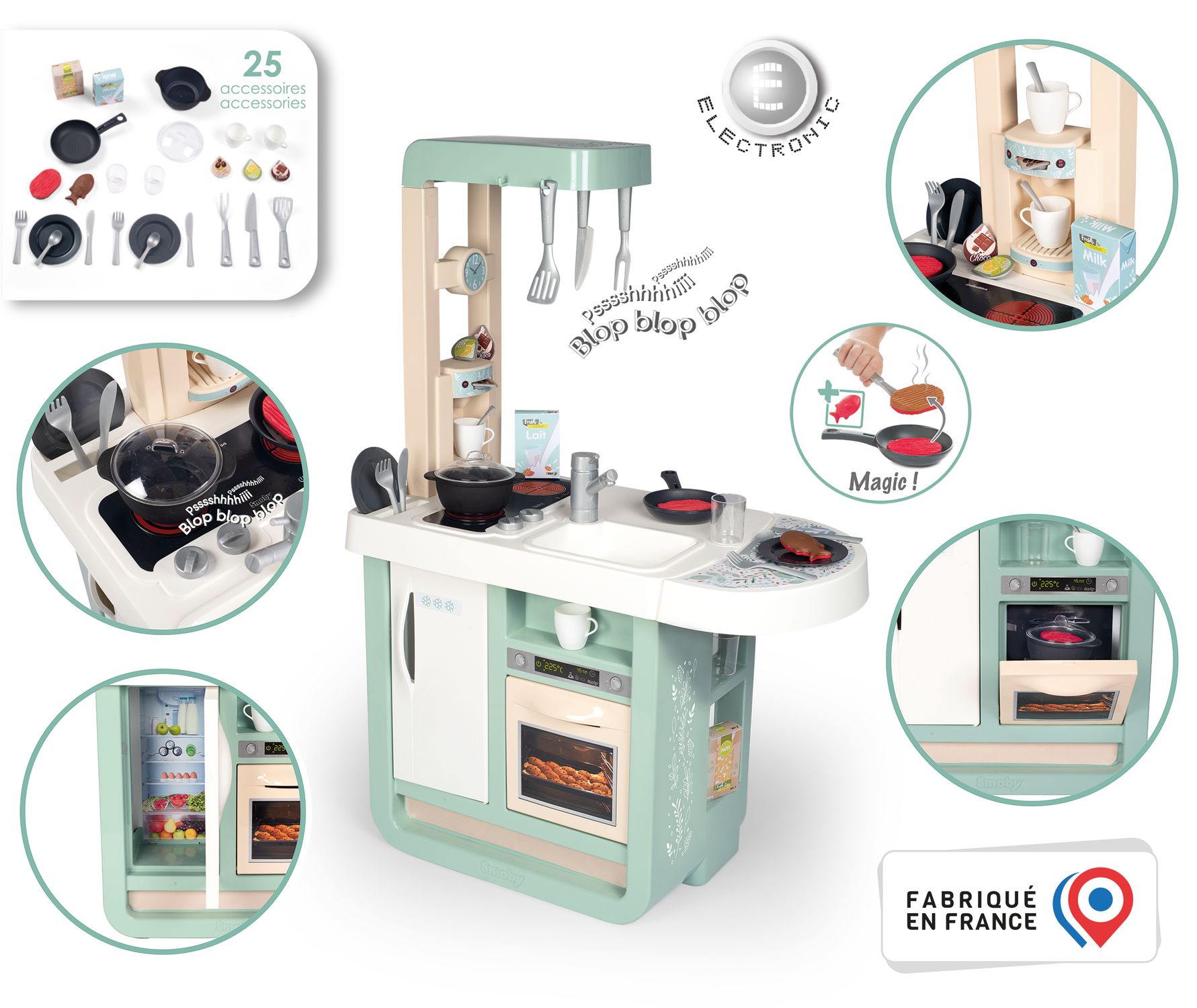 Smoby cucina cherry con 23 accessori, h piano cm 48,5 - SMOBY