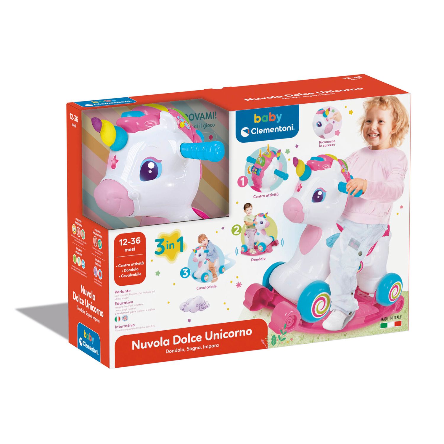 Baby clementoni - nuvola dolce unicorno, cavalcabile e primi passi - BABY CLEMENTONI