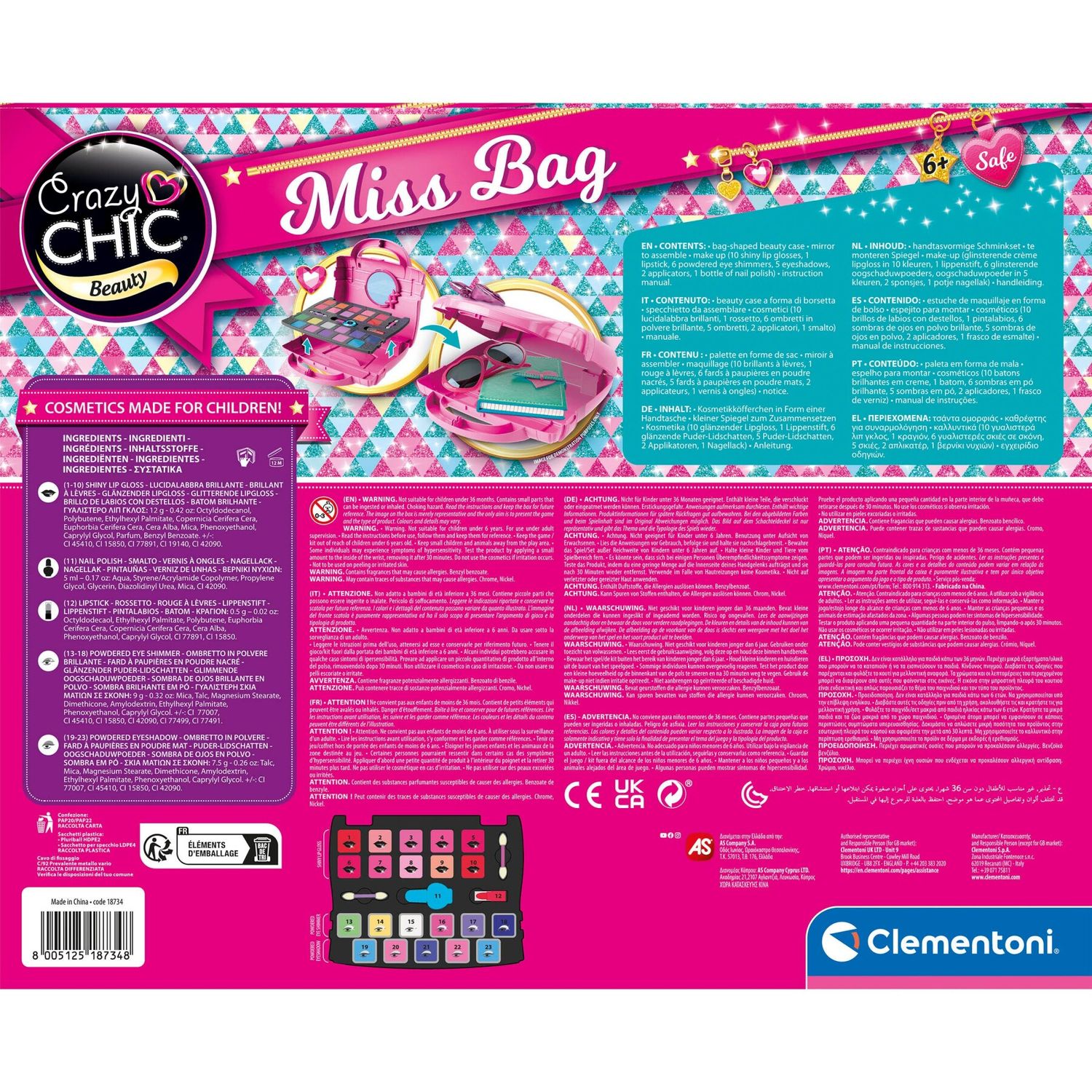Clementoni - 18734 - crazy chic - miss bag trousse, set trucchi bambina - CLEMENTONI, CRAZY CHIC