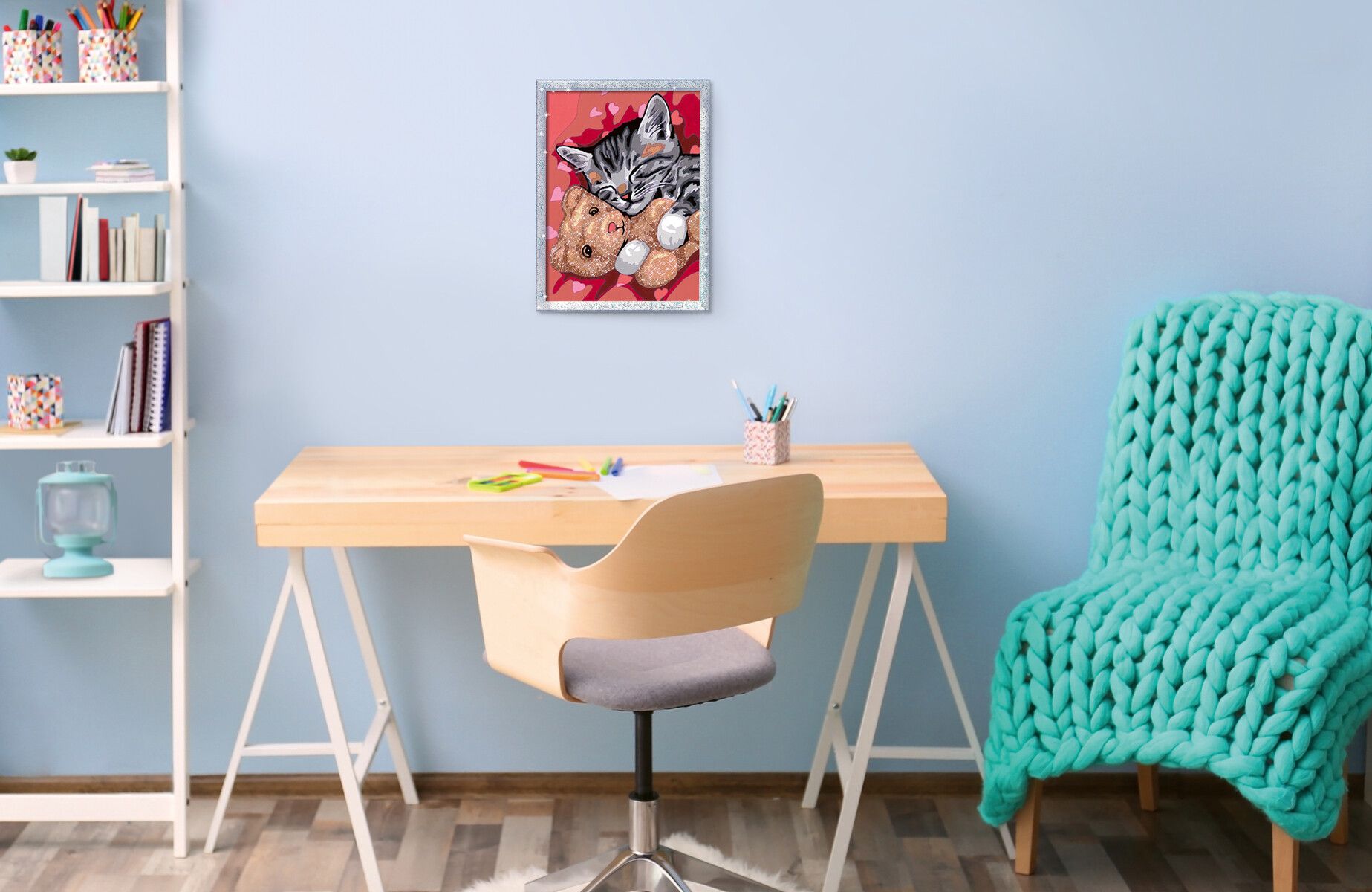 Ravensburger - creart serie d: gattino e il suo orsetto, kit per dipingere con i numeri, contiene una tavola prestampata, pennello, colori e accessori, gioco creativo per bambini 9+ anni - CREART, RAVENSBURGER