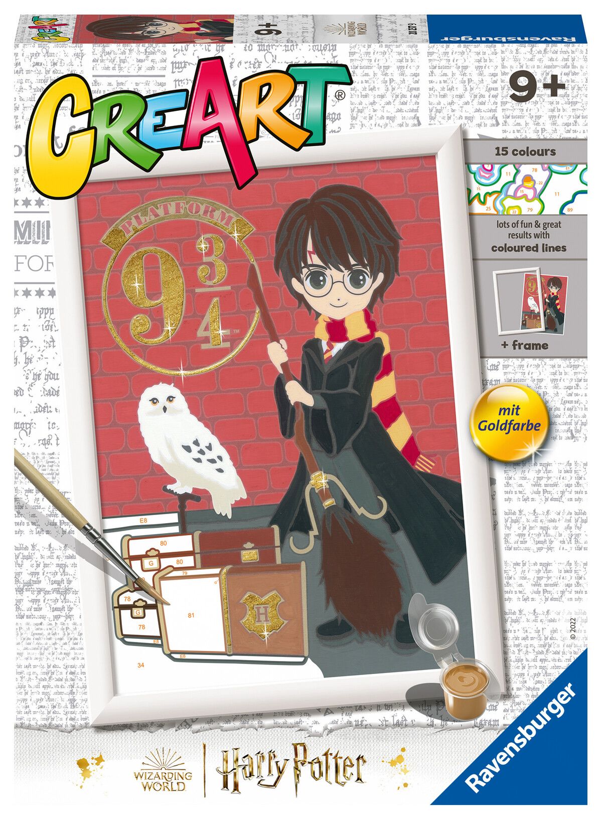 Ravensburger - creart serie d: harry potter, partenza per hogwarts, kit per dipingere con i numeri, contiene una tavola prestampata, pennello, colori e accessori, 7+ anni - CREART, Harry Potter, RAVENSBURGER