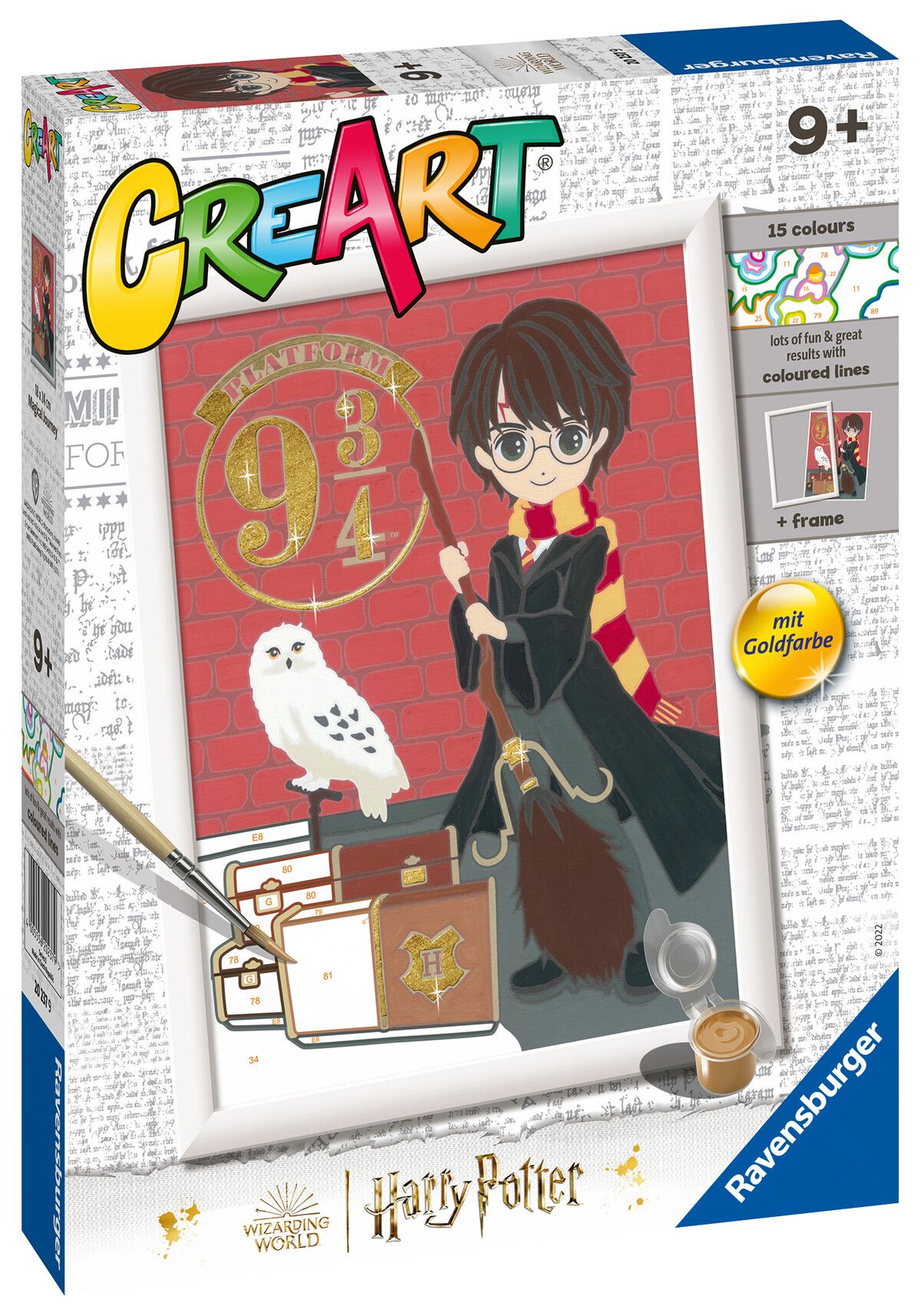Ravensburger - creart serie d: harry potter, partenza per hogwarts, kit per dipingere con i numeri, contiene una tavola prestampata, pennello, colori e accessori, 7+ anni - CREART, Harry Potter, RAVENSBURGER
