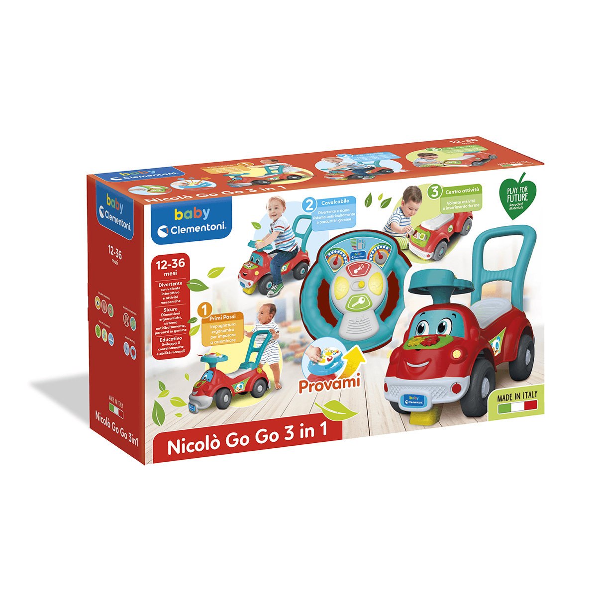 Baby clementoni - nicolò go go 3 in 1, macchinina primi passi - BABY CLEMENTONI