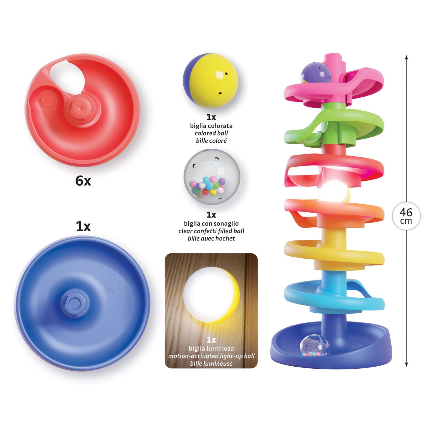Spiral tower brightball, quercetti, corsa delle biglie, 1+ anni - 