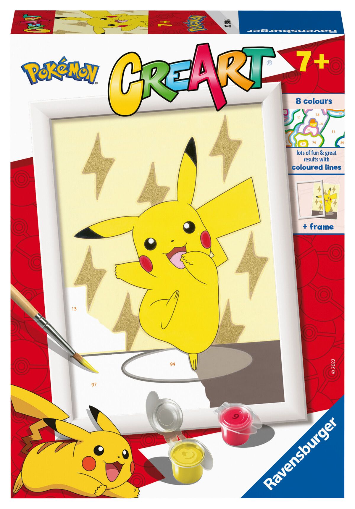 Ravensburger - creart serie e: pokémon, pikachu, kit per dipingere con i numeri, contiene una tavola prestampata, pennello, colori e accessori, gioco creativo per bambini 7+ anni - CREART, POKEMON, RAVENSBURGER
