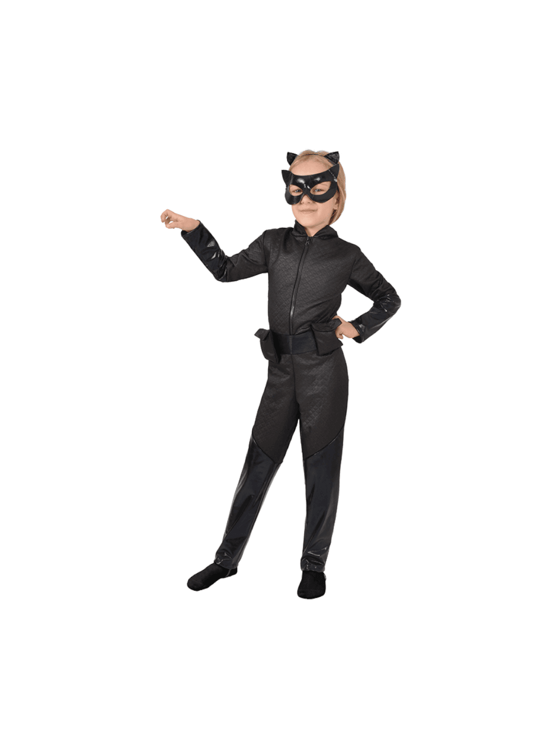 Costume  da catwoman con tuta nera trapuntata, cerchietto con orecchie e maschera - BATMAN, DC COMICS
