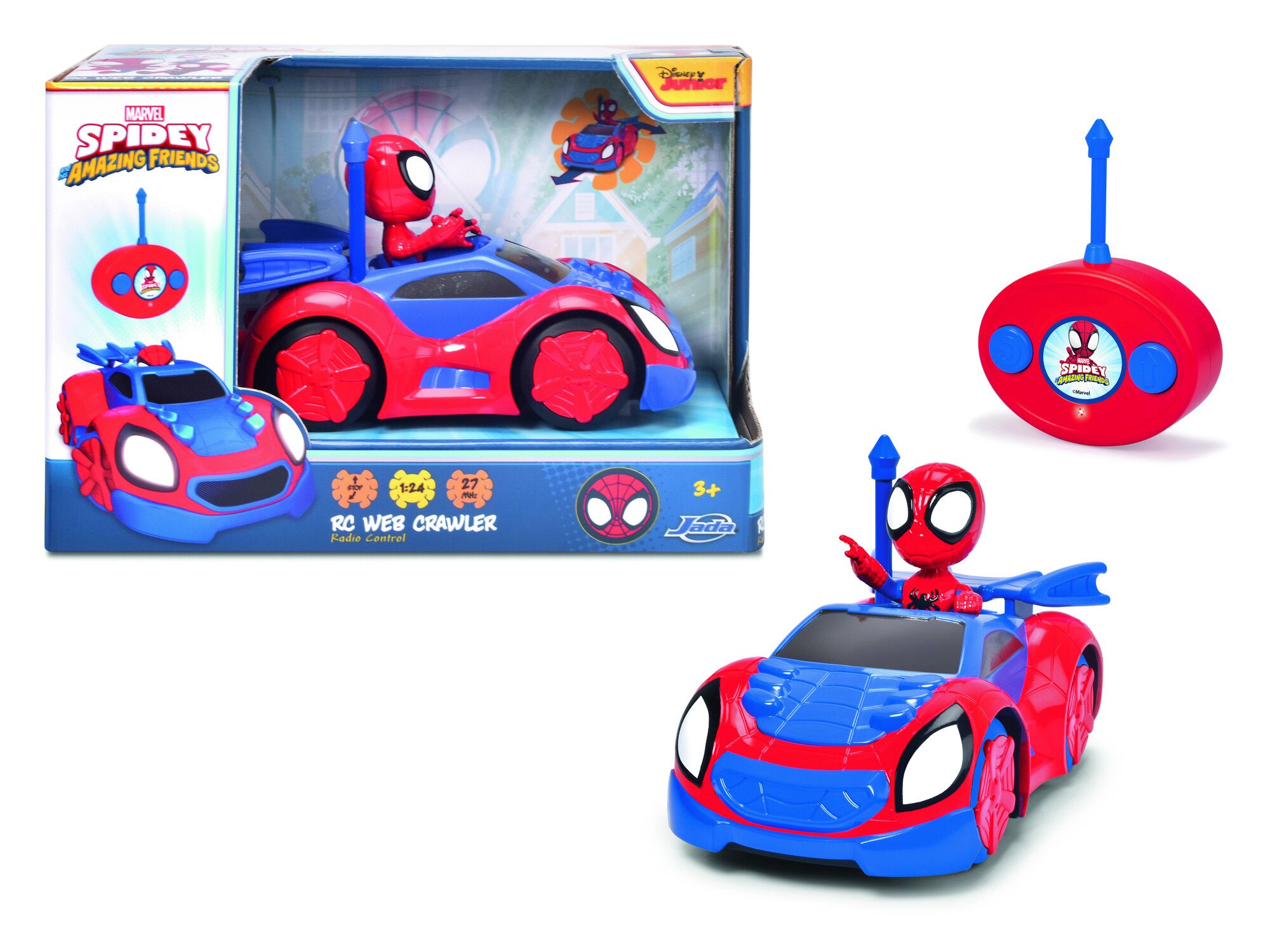 Dickie- radiocomando spidey web crawler, +3 anni, cm 17, scala 1:24, 1 canale - MARVEL, Spiderman