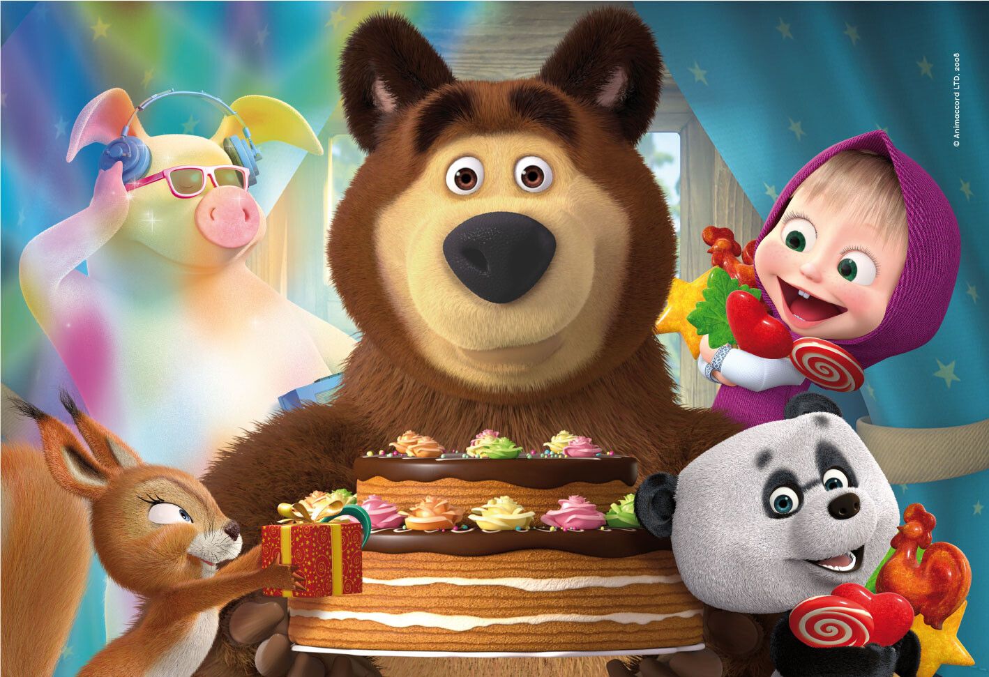 Masha puzzle maxifloor 2 x 12 - facciamo festa! - LISCIANI