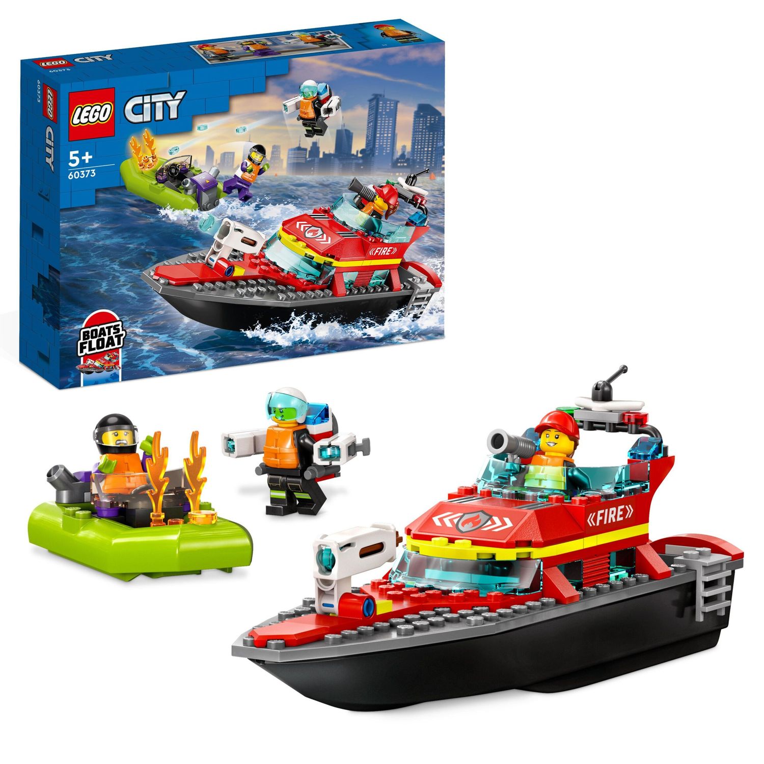 Lego city fire 60373 barca di soccorso antincendio dei vigili del fuoco, nave giocattolo, gommone e minifigure, idee regalo - LEGO CITY, Lego