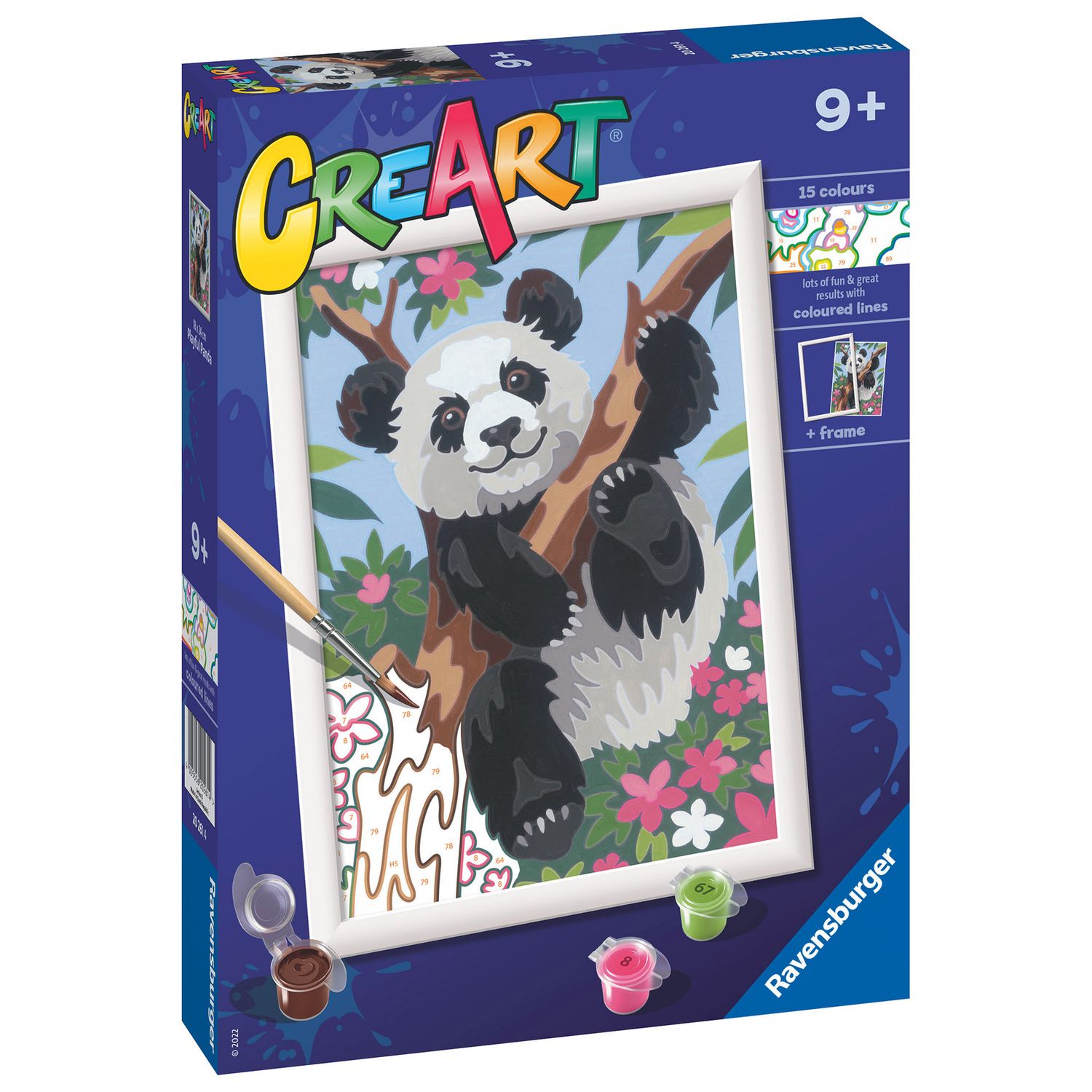 Ravensburger - creart serie d: panda, kit per dipingere con i numeri, contiene una tavola prestampata, pennello, colori e accessori, gioco creativo per bambini 9+ anni - CREART, RAVENSBURGER