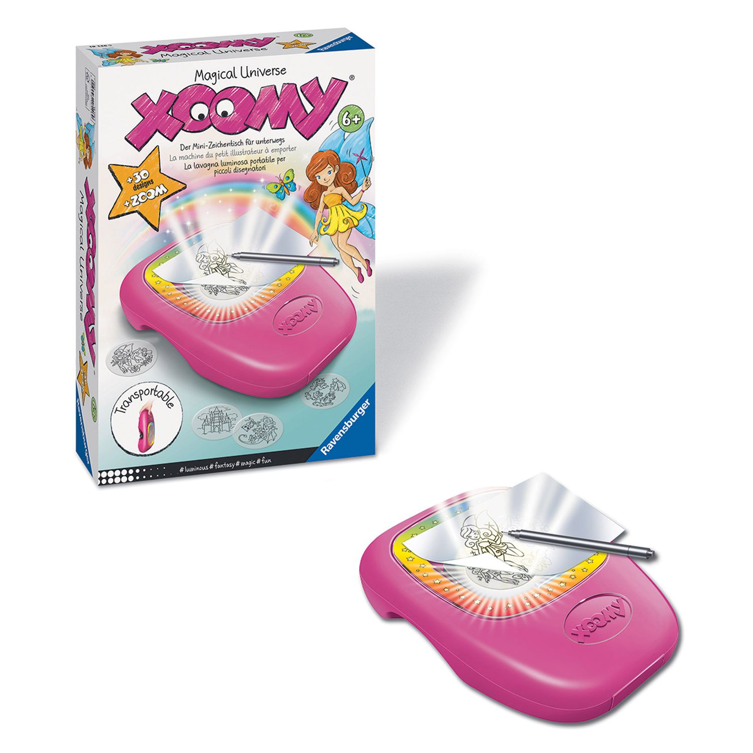 Ravensburger - xoomi midi cute animals, tavolo da disegno portatile con proiettore luminoso, 30 motivi illustrati, compatile con xoomi maxi e midi, gioco creativo per bambini e bambine, 6+ anni - RAVENSBURGER