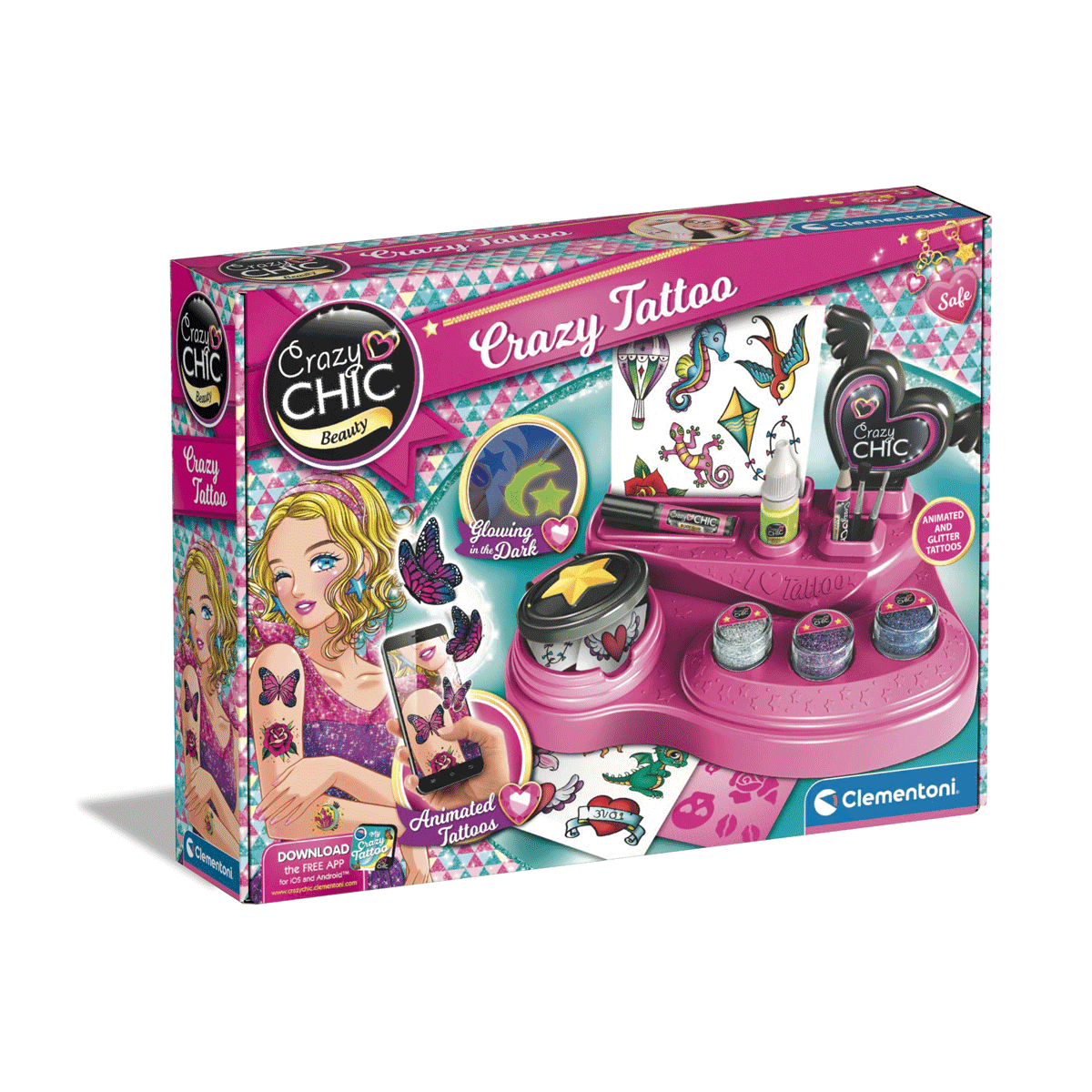 Clementoni - crazy chic - crazy tattoo, kit tatuaggi - CLEMENTONI, CRAZY CHIC