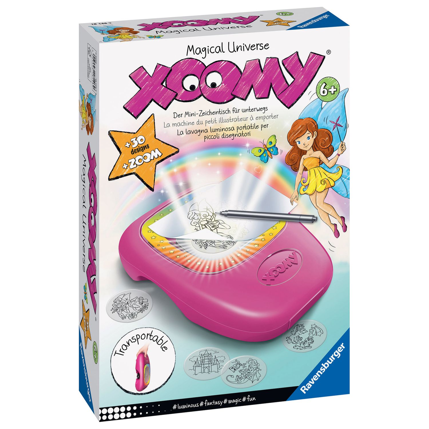 Ravensburger - xoomi midi cute animals, tavolo da disegno portatile con proiettore luminoso, 30 motivi illustrati, compatile con xoomi maxi e midi, gioco creativo per bambini e bambine, 6+ anni - RAVENSBURGER