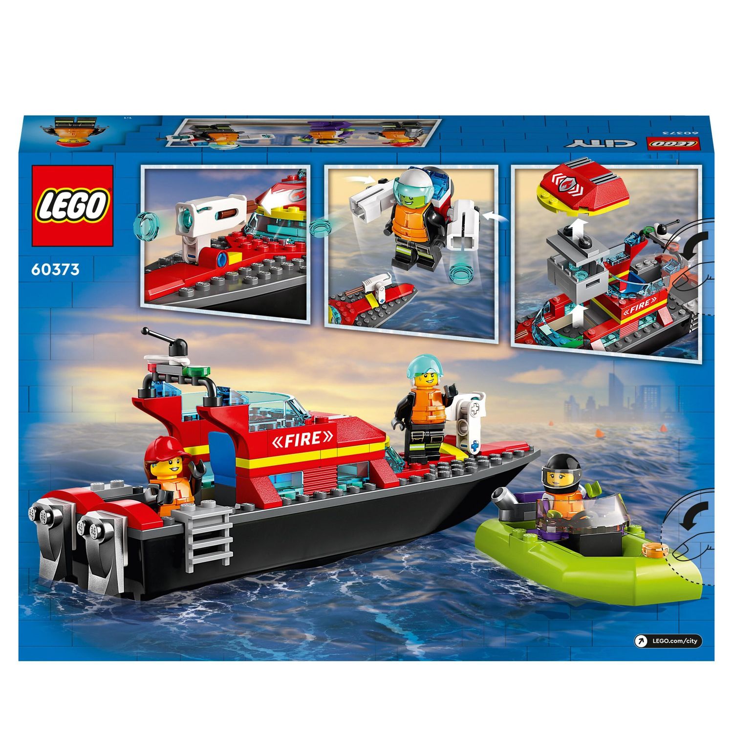Lego city fire 60373 barca di soccorso antincendio dei vigili del fuoco, nave giocattolo, gommone e minifigure, idee regalo - LEGO CITY, Lego