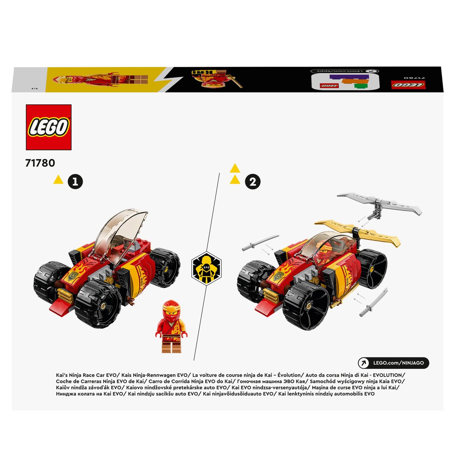 Lego ninjago 71780 auto da corsa ninja di kai - evolution, set 2in1 con macchina giocattolo e fuoristrada, giochi per bambini - LEGO NINJAGO, Lego