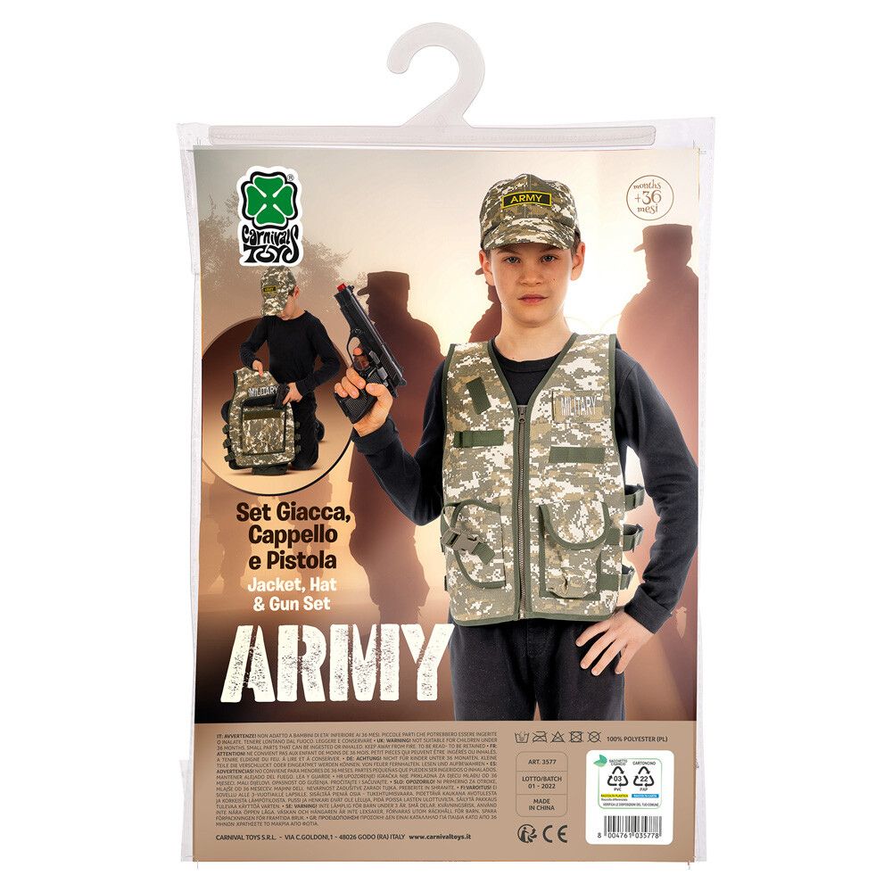 Set militare (giacca, cappello, pistola) in busta c/gancio - 