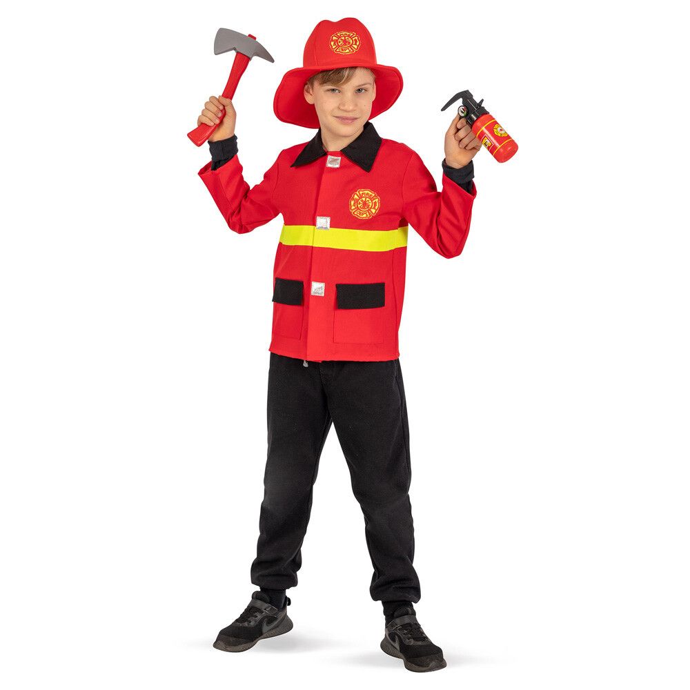 Set pompiere (giacca, cappello, estintore, accetta) in busta c/gancio - 