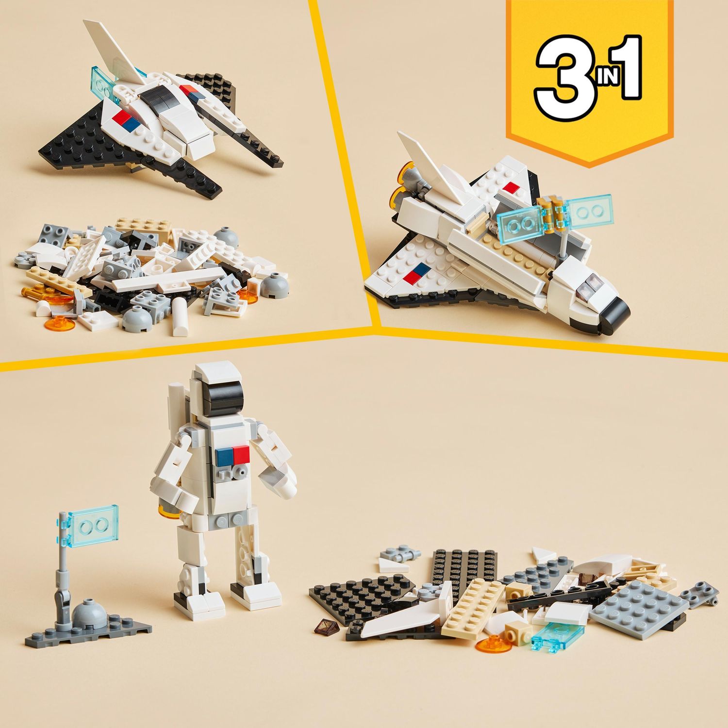 Lego creator 31134 space shuttle, set 3 in1 con astronauta e astronave giocattolo, giochi per bambini 6+ idea regalo creativa - LEGO CREATOR