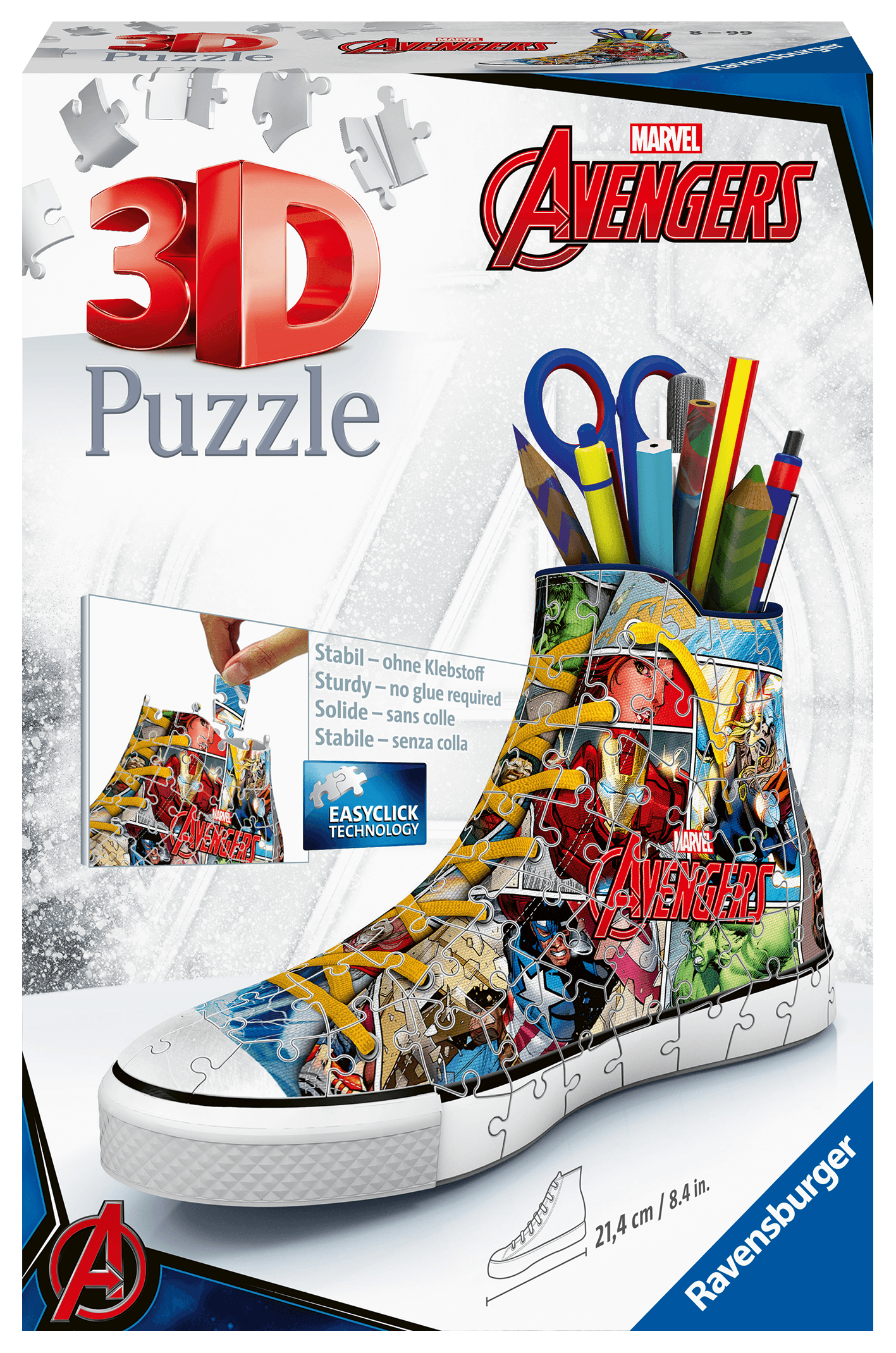 Ravensburger - 3d puzzle portapenne sneaker avengers, 108 pezzi, 8+ anni - RAVENSBURGER, Avengers, MARVEL