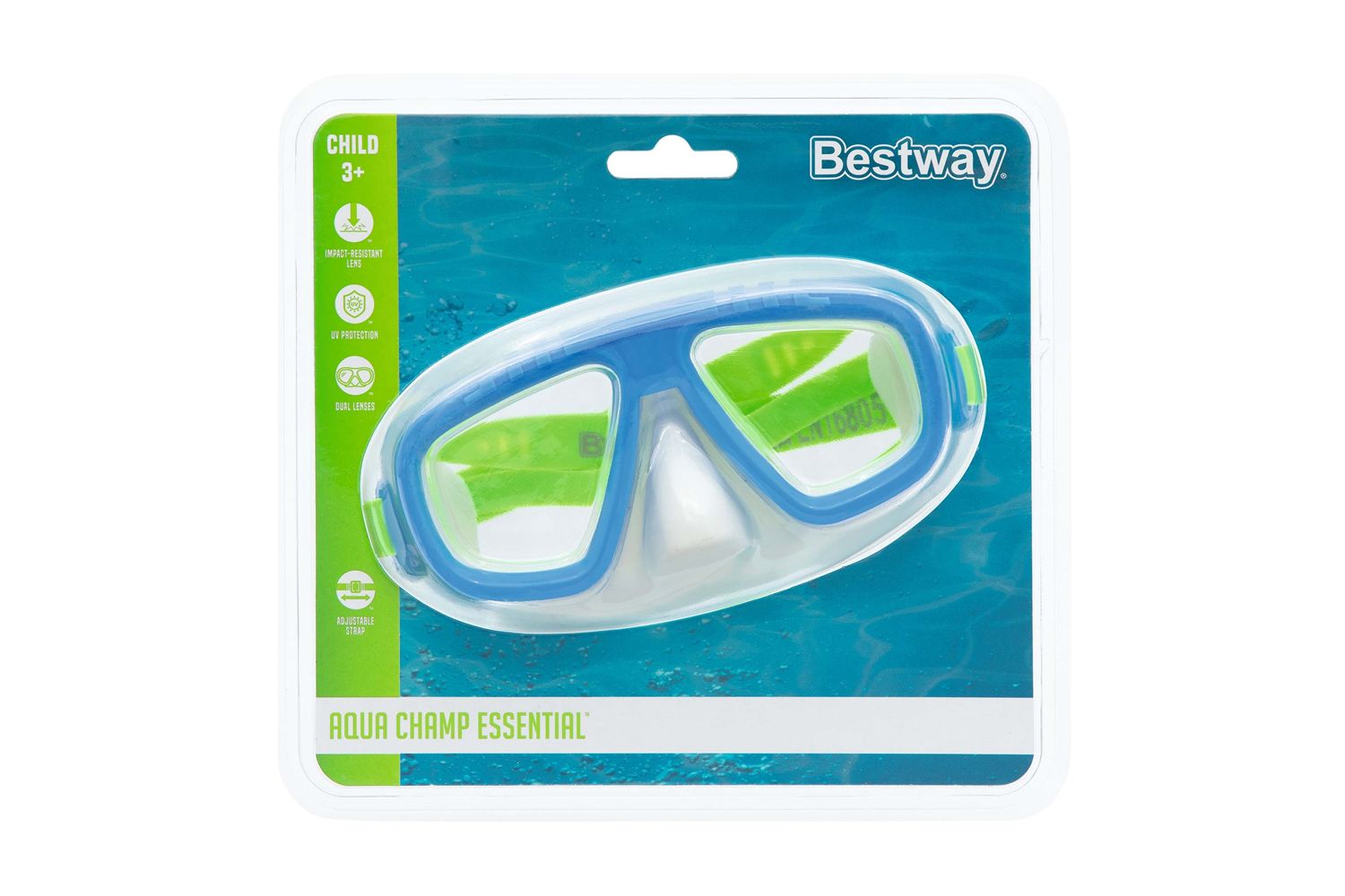 Maschera caymen, 3-6 anni, 3 colori assortiti, lenti in policarbonato e con protezione uv - Bestway