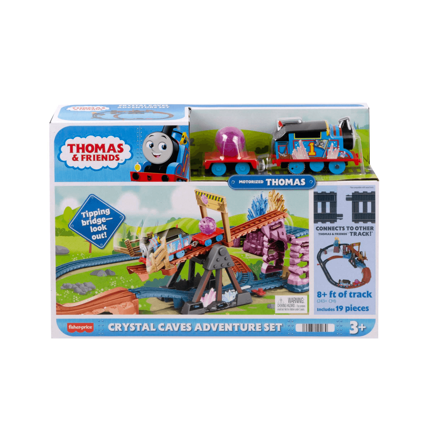 Il trenino thomas - set avventura nelle grotte di cristallo, pista di oltre 2 metri con trenino thomas motorizzato e ponte mobile, giocattolo per bambini, 3+ anni, hmc28 - 