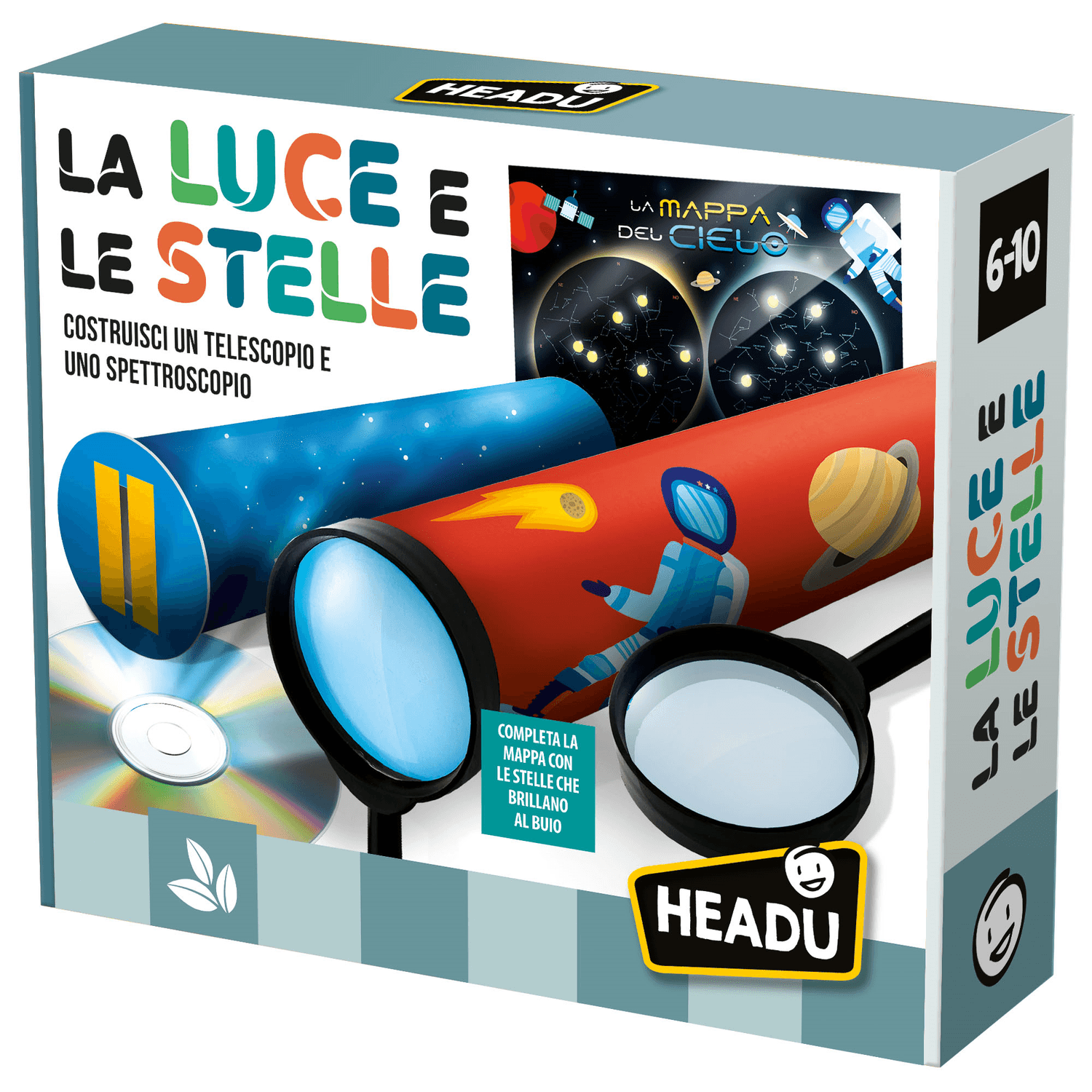 La luce e le stelle. costruisci e scopri un telescopio e uno spettroscopio. s.t.e.m.	6-10 anni - HEADU