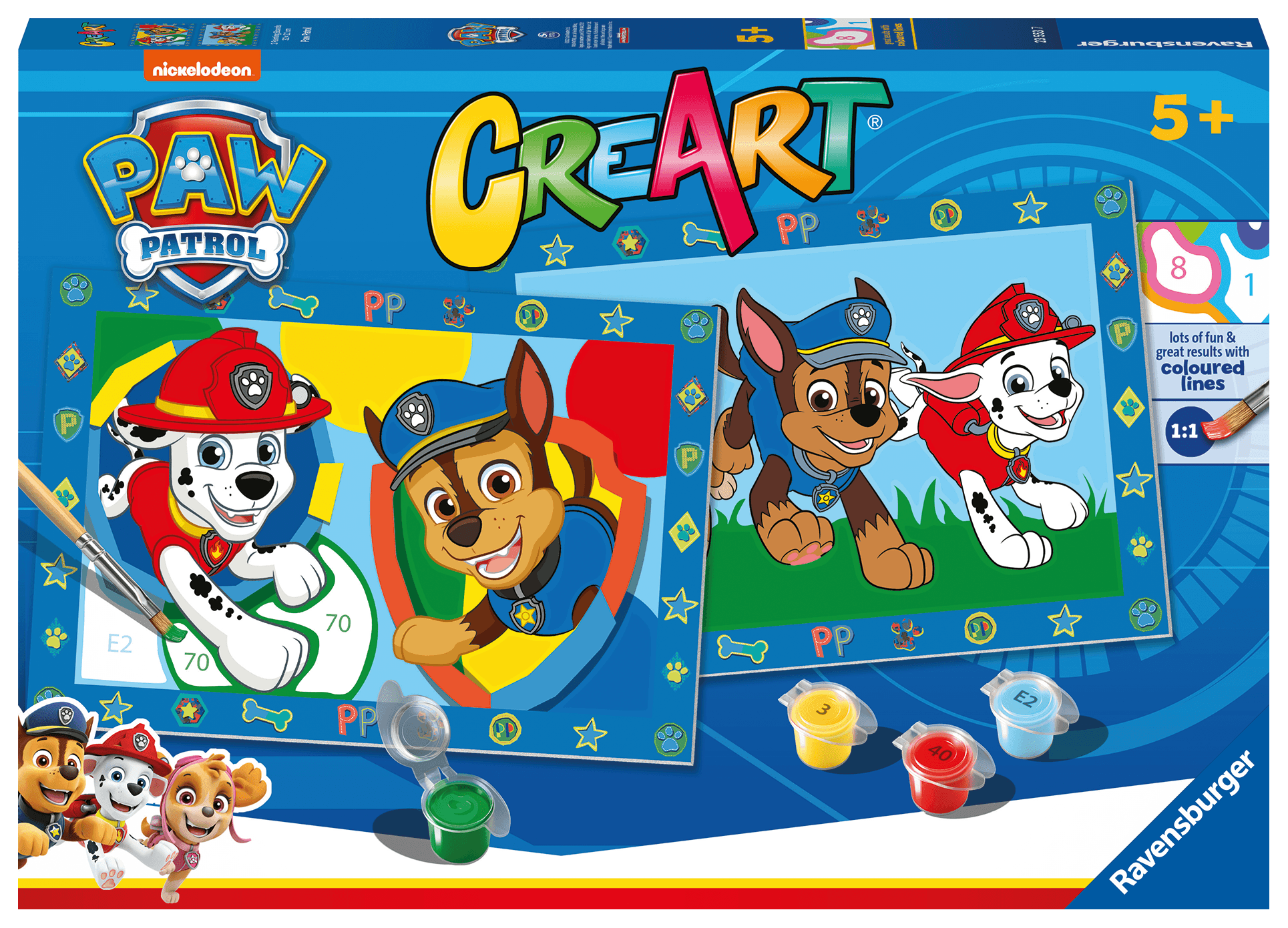 Ravensburger - creart serie junior, paw patrol, kit dipingere con i numeri, contiene 2 tavole prestampate, pennello, colori, gioco creativo per maschi e femmine dai 5+ anni di età - RAVENSBURGER, Paw Patrol