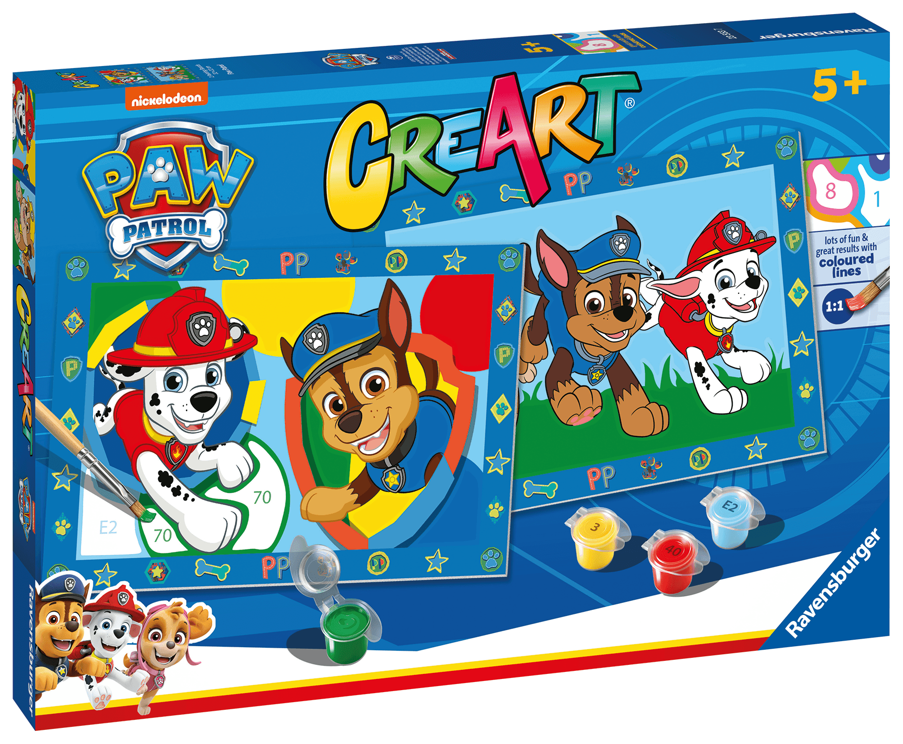 Ravensburger - creart serie junior, paw patrol, kit dipingere con i numeri, contiene 2 tavole prestampate, pennello, colori, gioco creativo per maschi e femmine dai 5+ anni di età - RAVENSBURGER, Paw Patrol