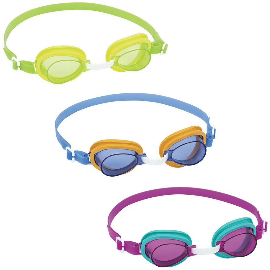 Occhialini lightning swimmer, 3-6 anni, 3 colori assortiti in silicone , lenti con protezione  uv - Bestway