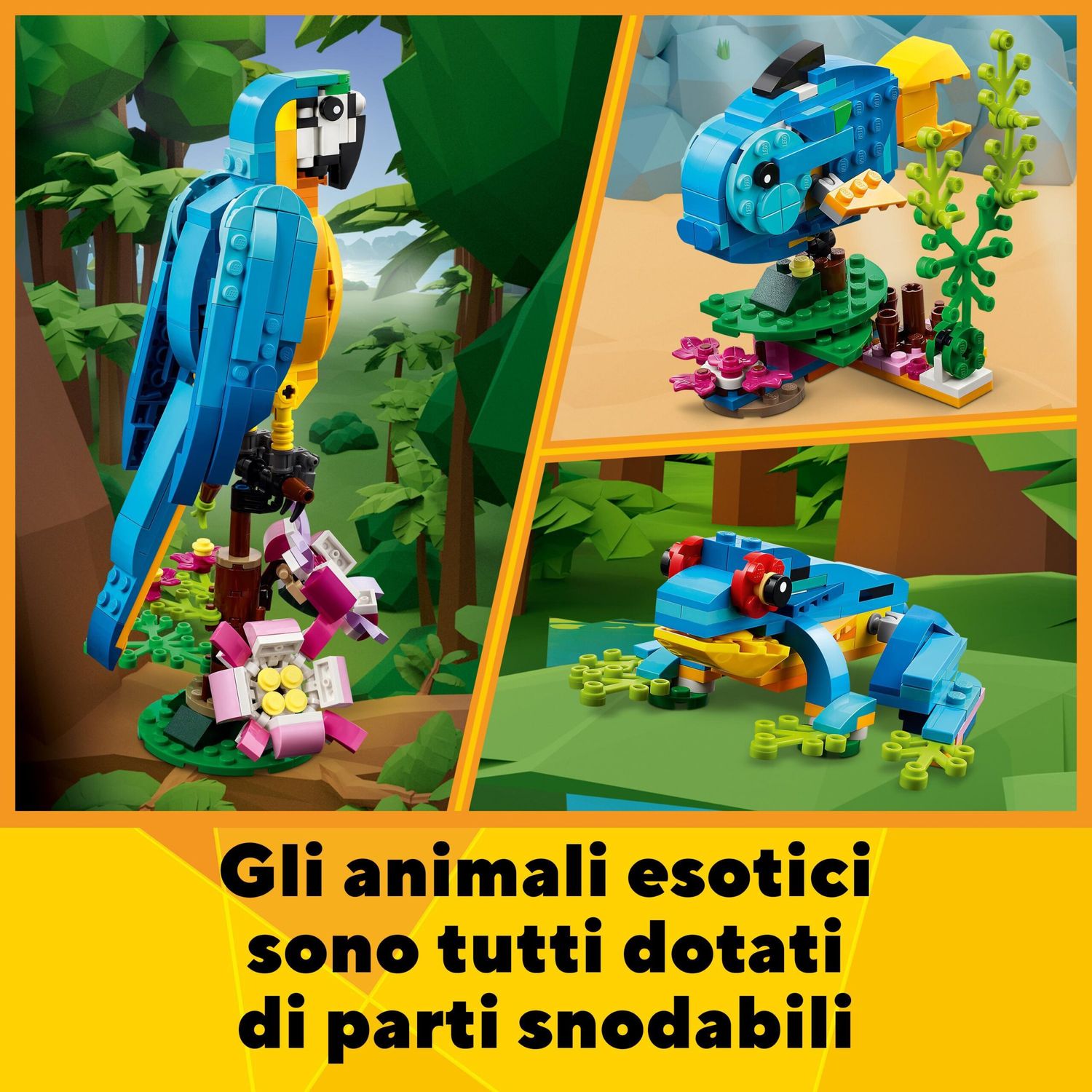 Lego creator 31136 pappagallo esotico, set 3 in 1 con pesce e rana, animali giocattolo, giochi creativi per bambini da 7 anni - LEGO CREATOR, Lego
