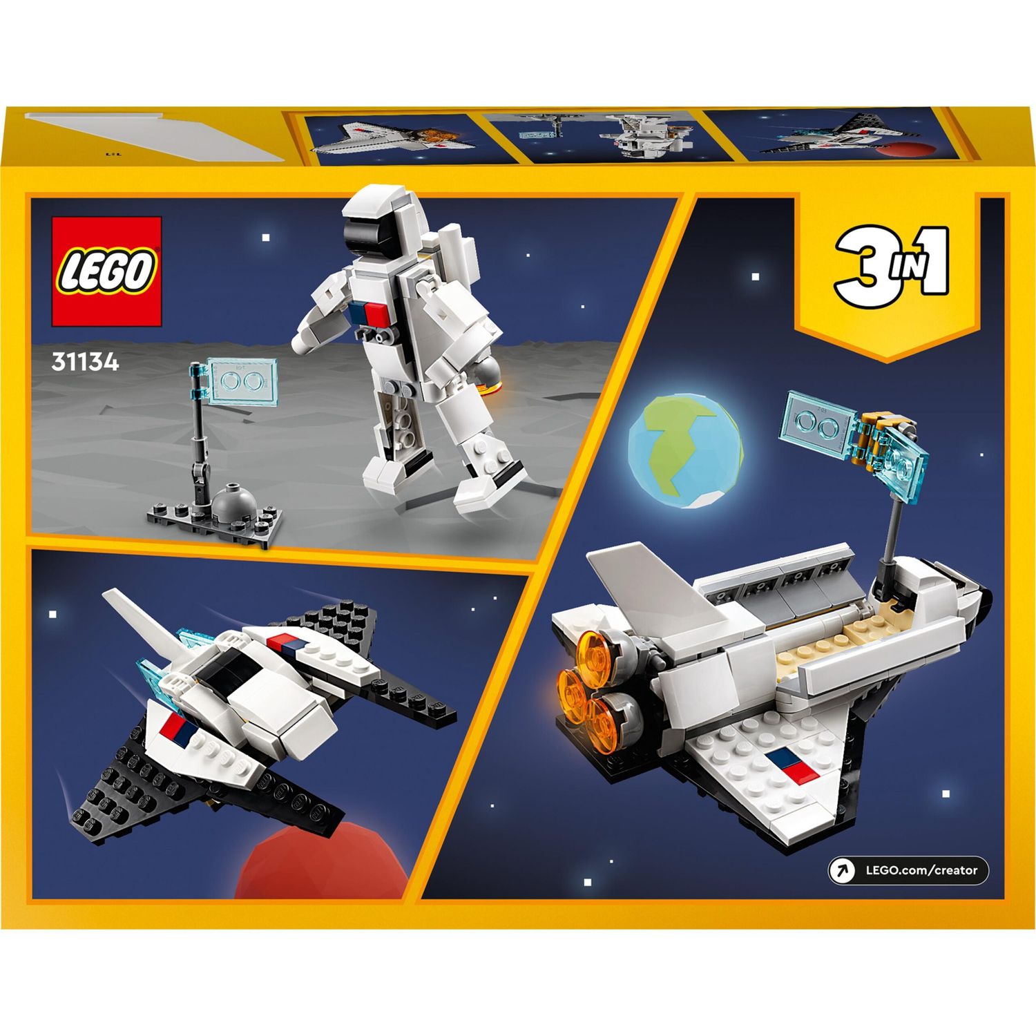 Lego creator 31134 space shuttle, set 3 in1 con astronauta e astronave giocattolo, giochi per bambini 6+ idea regalo creativa - LEGO CREATOR