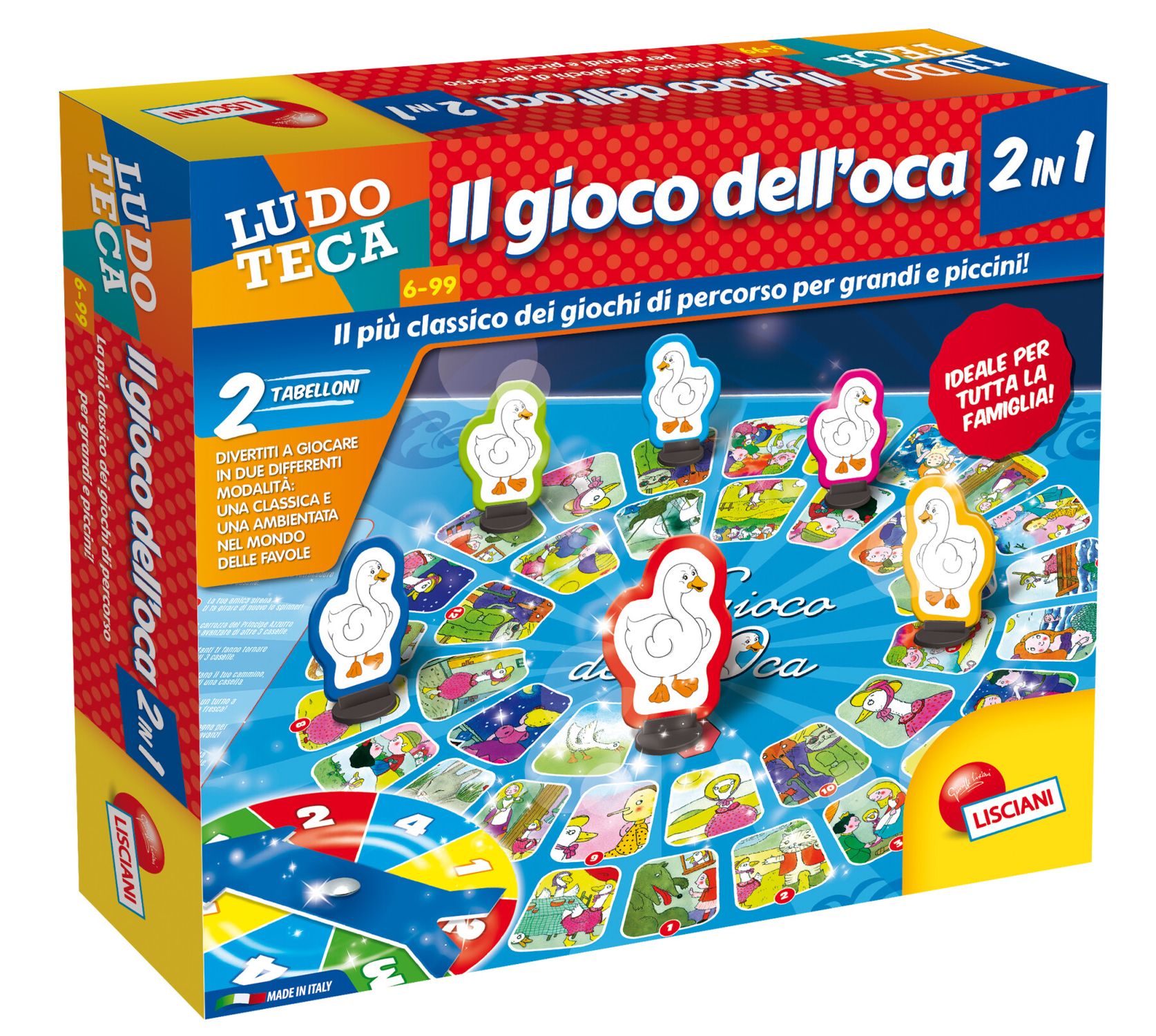 Liscianigiochi 60535 – Ludoteca Gioco Dell’Oca, Tabellone Double Face Con Spinner E 6 Ochette, Per 2-6 Giocatori Dai 6 Ai 99 Anni