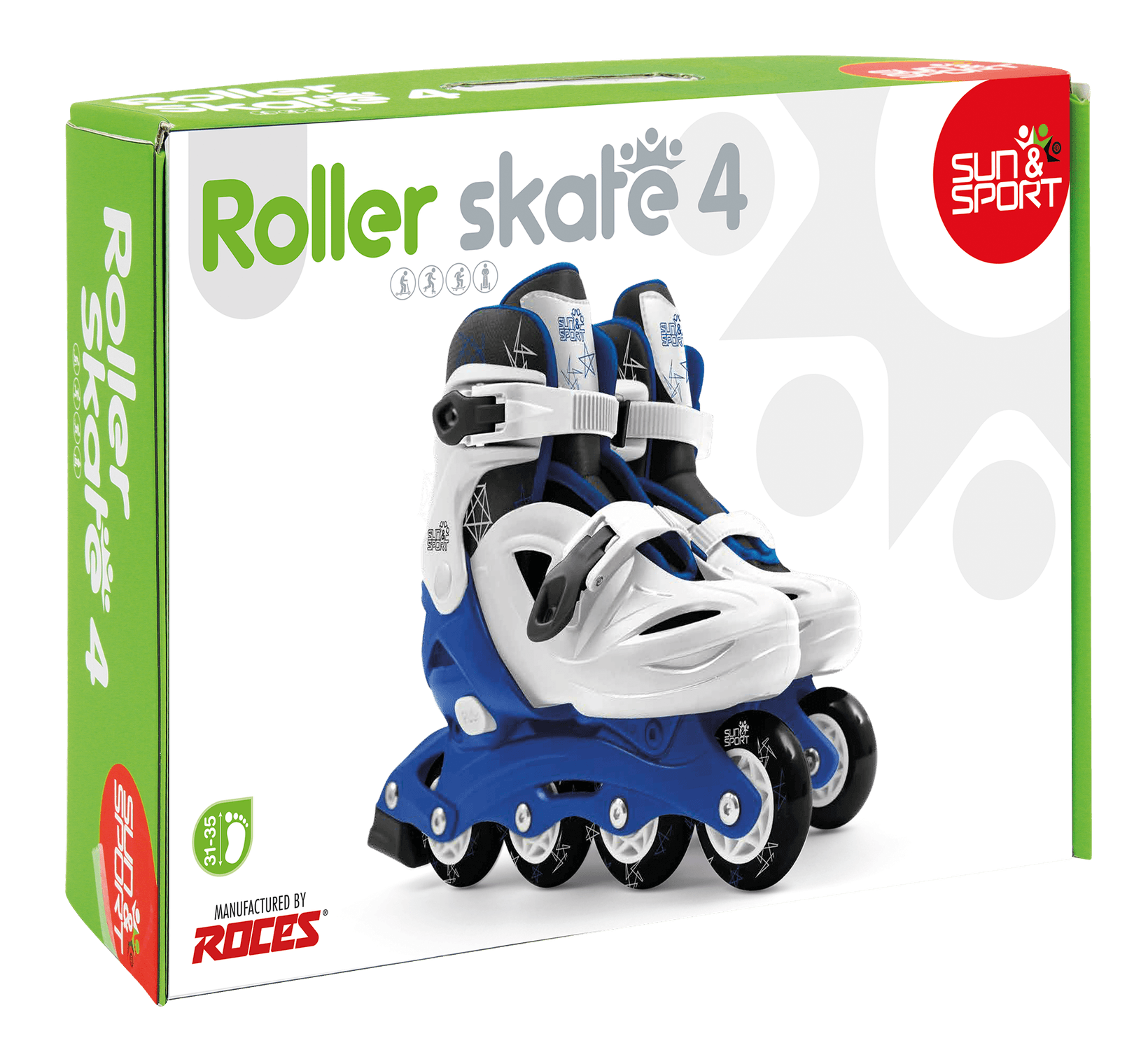 Pattini a 4 ruote con taglia regolabile e sistema frenante per bambini - misura 31-35, fibbie regolabili e imbottitura dello stivale - disponibile in blu e rosa - SUN&SPORT