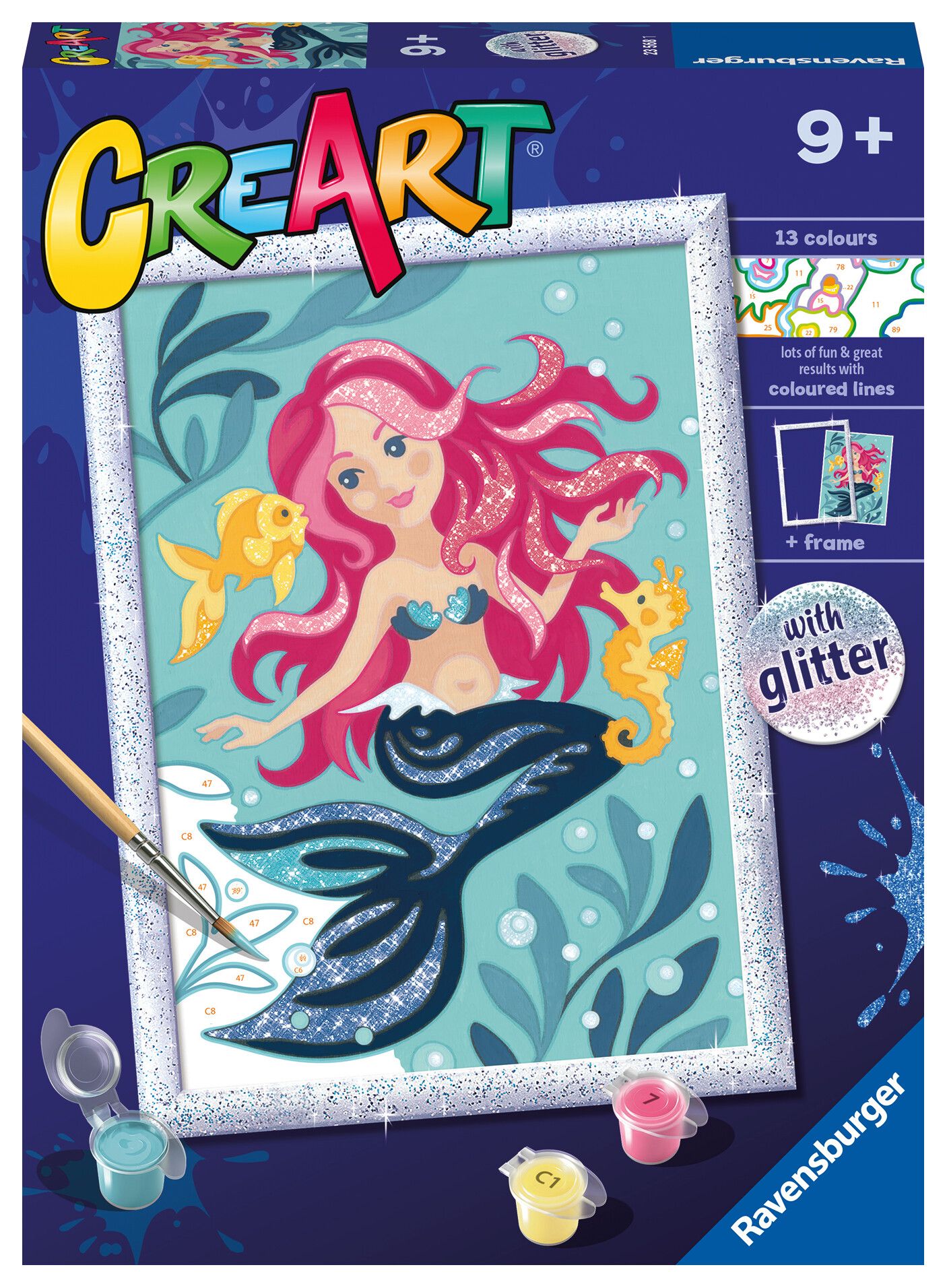 Ravensburger - creart serie d: sirenetta, kit per dipingere con i numeri, gioco creativo per bambini 7+ anni - CREART, DISNEY PRINCESS, RAVENSBURGER